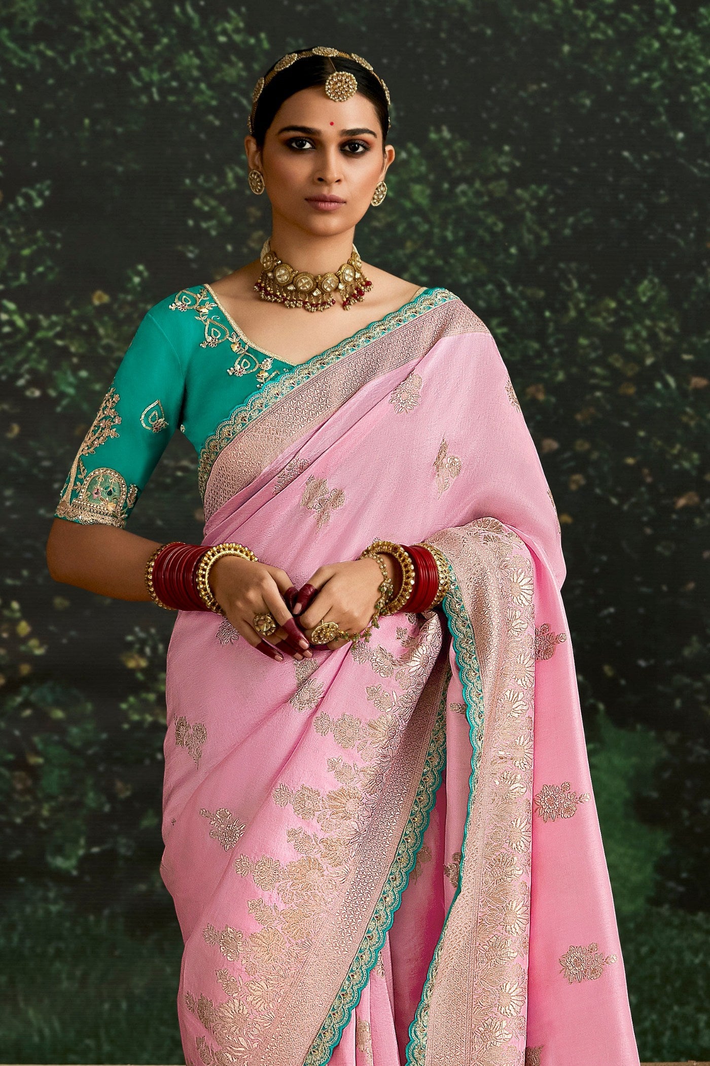 Lace Pink Designer Banarasi Saree