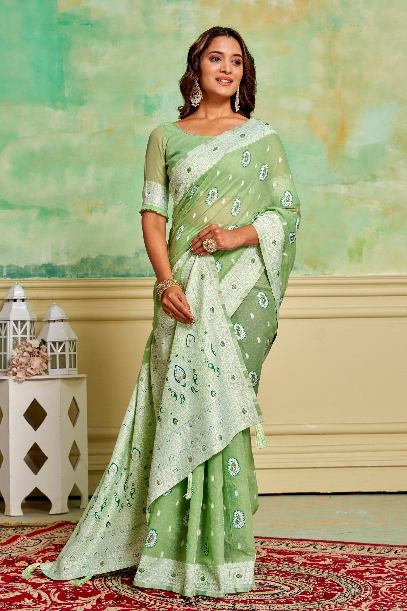 Swamp Green Woven Cotton Saree