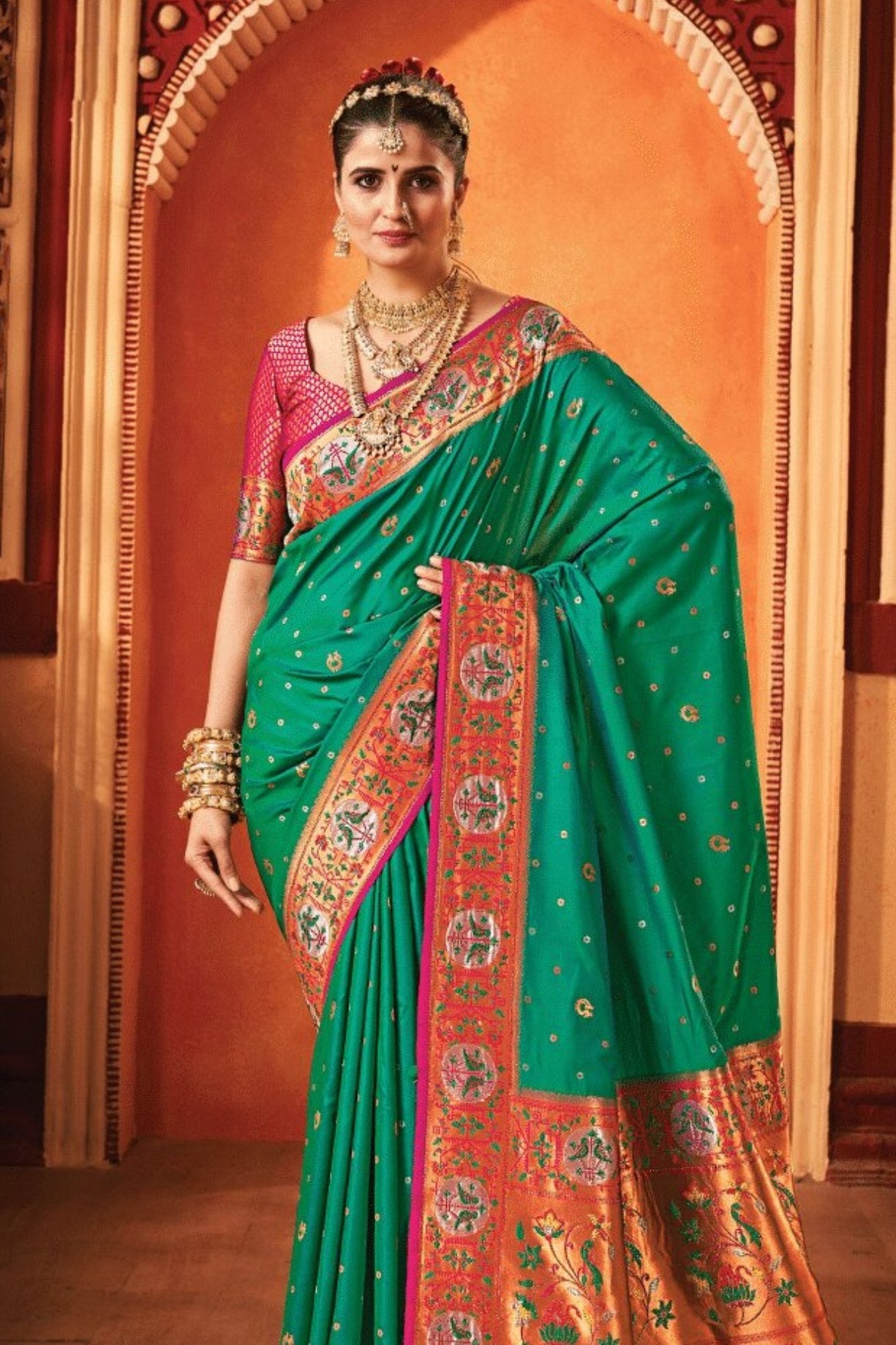 Eucalyptus Green Woven Paithani Saree