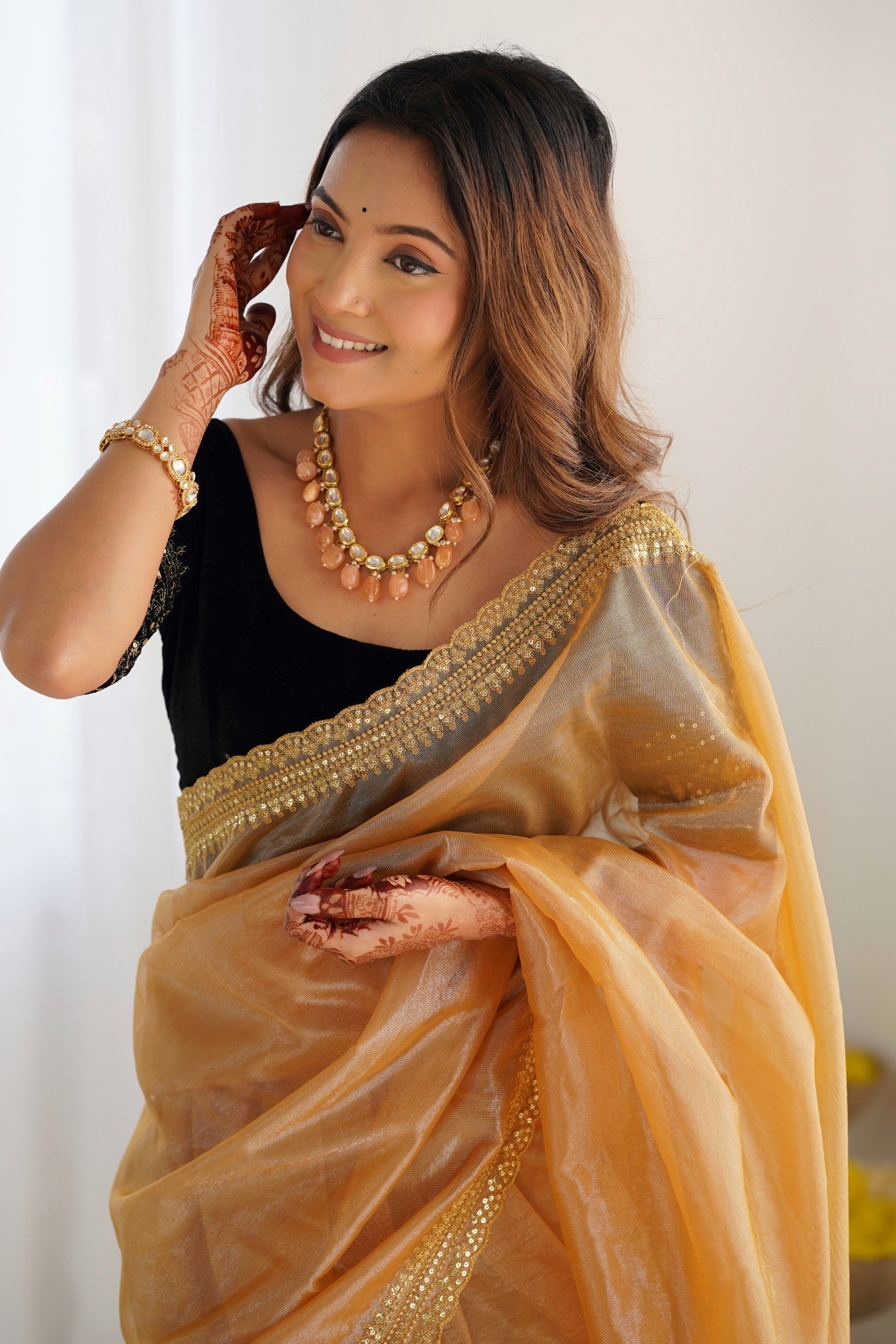 Gold Fusion Embroidered Party Wear Saree