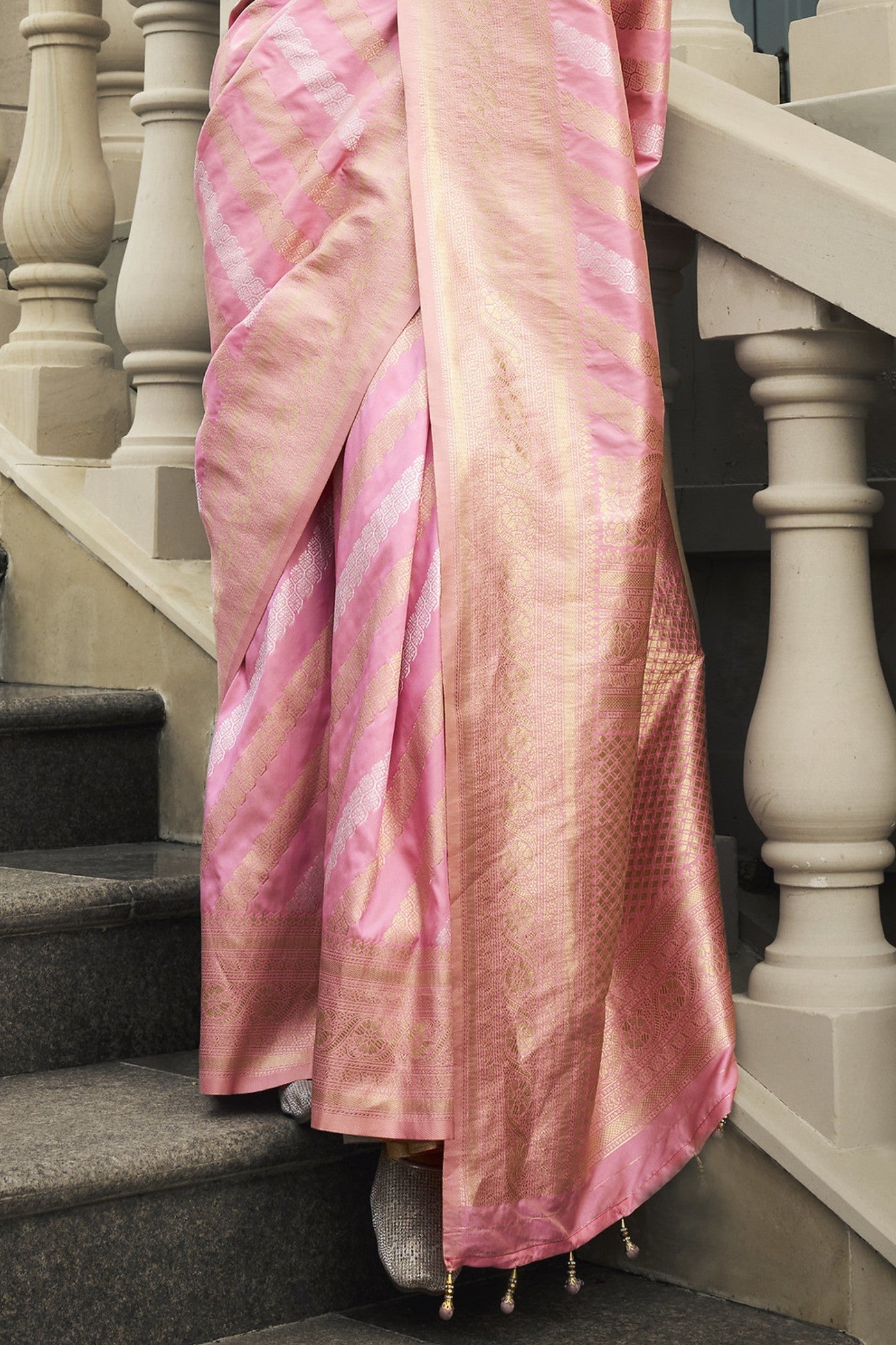 Rose Fog Pink Woven Banarasi Saree