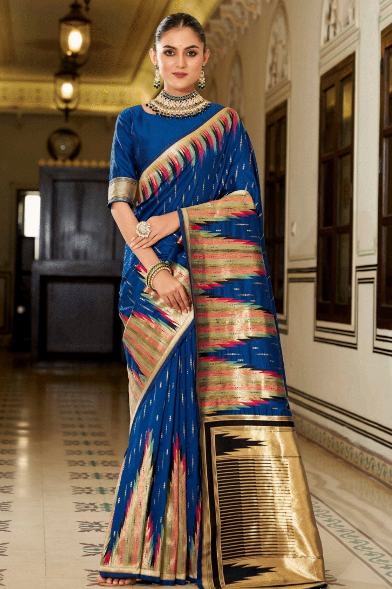 Royal Blue Woven Tussar Silk Saree