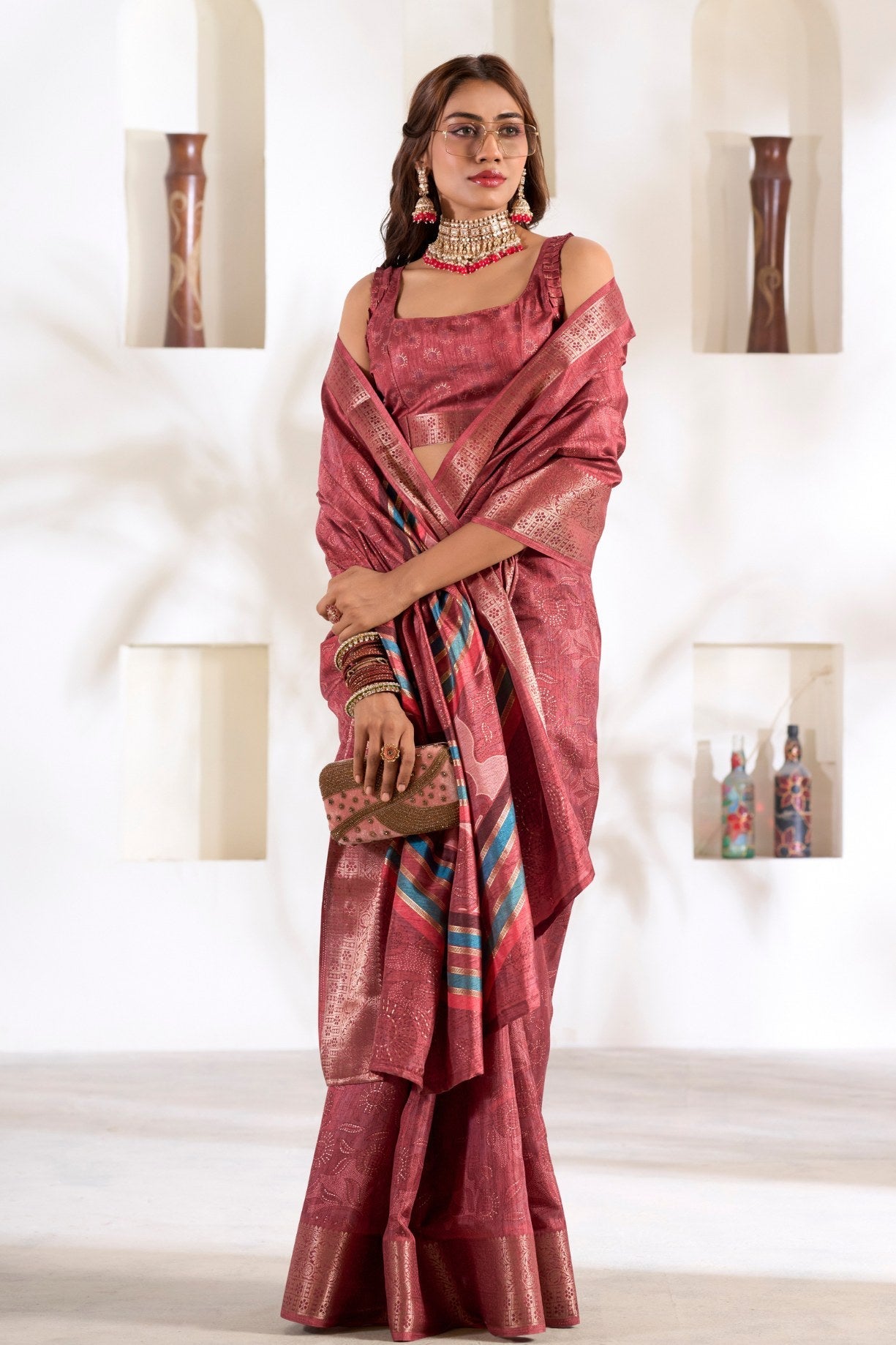 El Salva Maroon Soft Dola Silk Saree