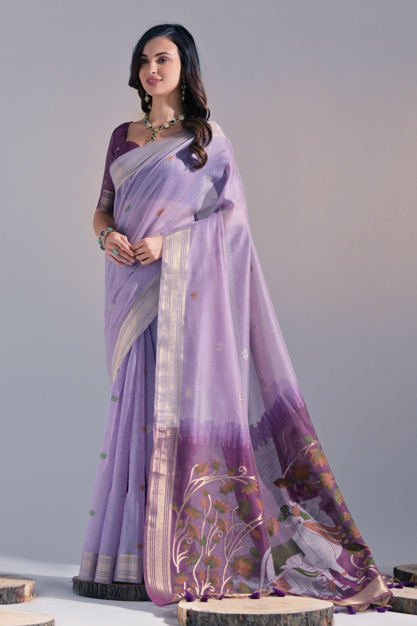 Blossom Purple Woven Muga Cotton Saree