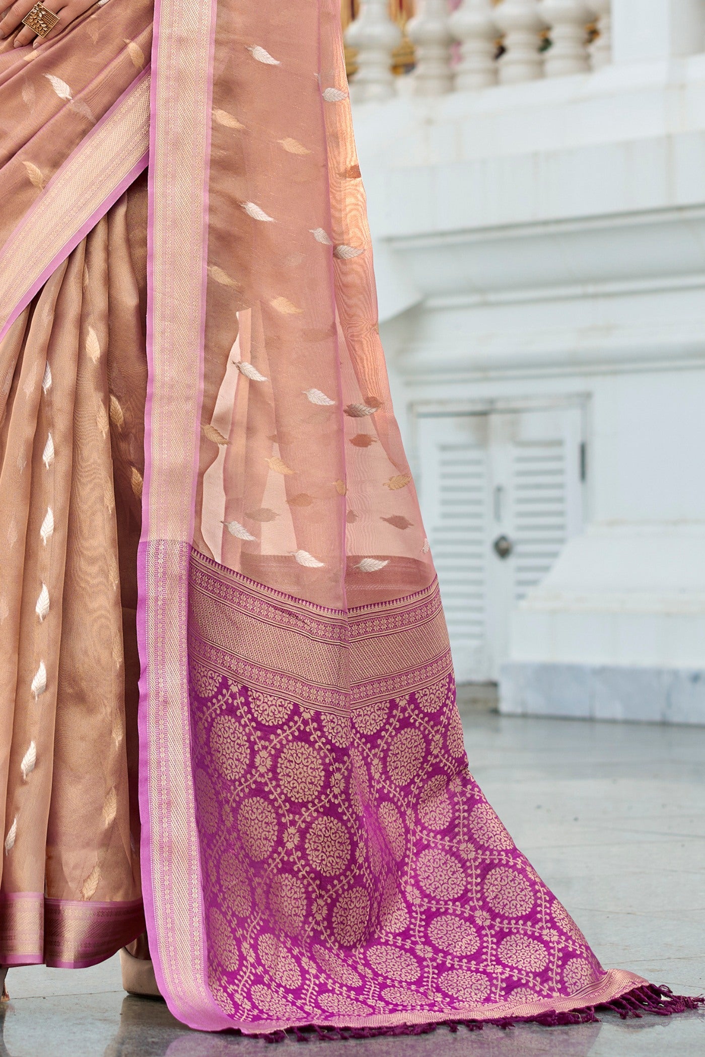 Petite Orchid Peach Tissue Silk Saree