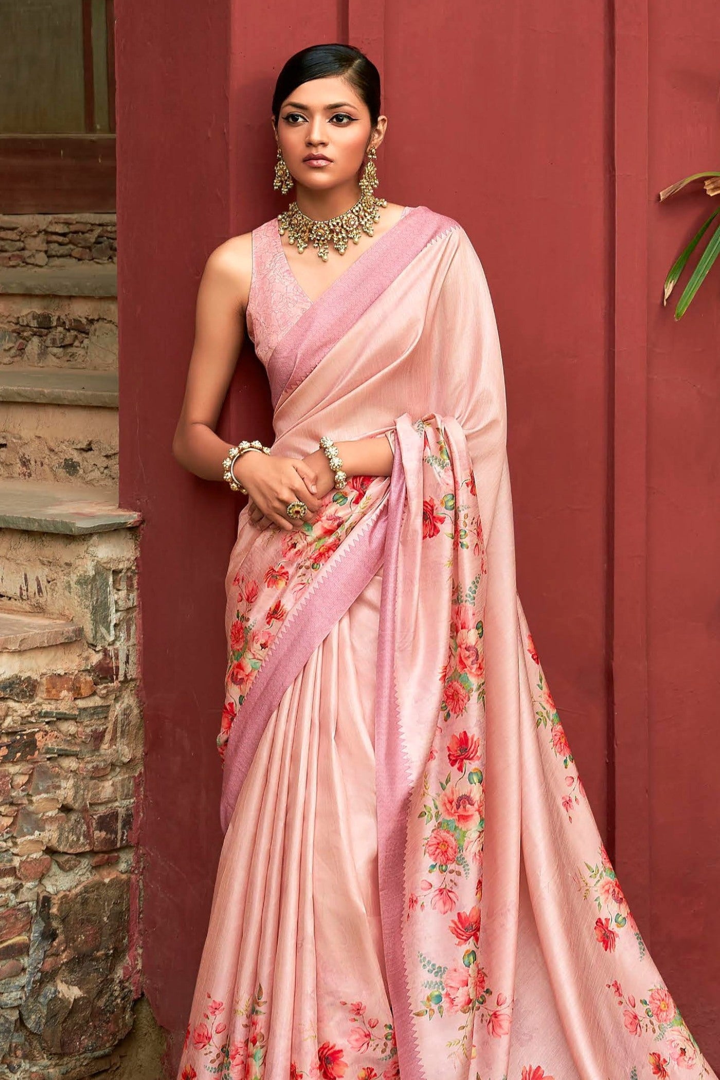 Mandys Pink Digital Printed Banarasi Saree