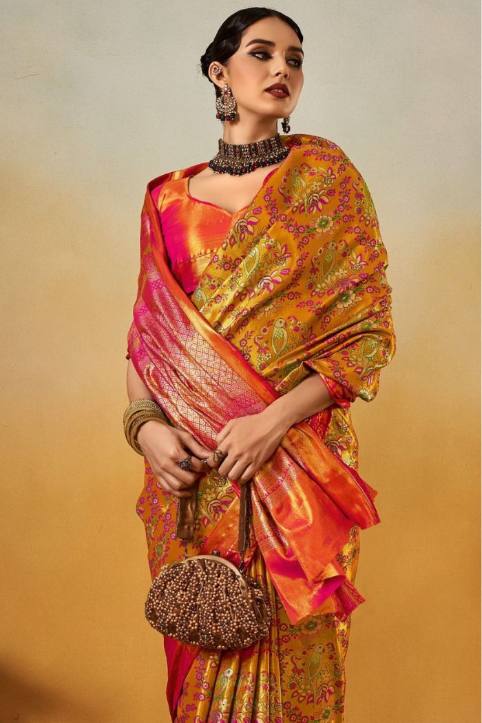 Sunset Yellow Woven Kanjivaram Saree