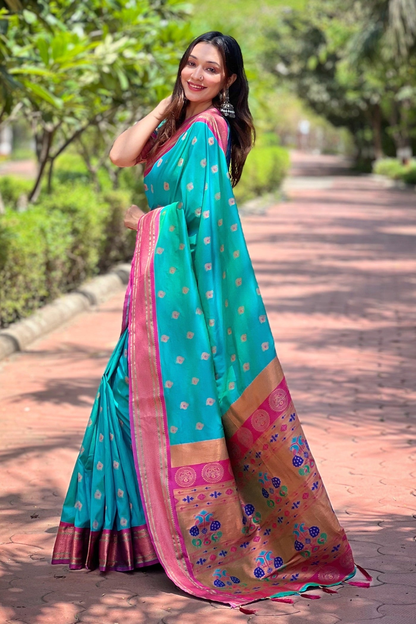 Teal Blue Woven Paithani Saree