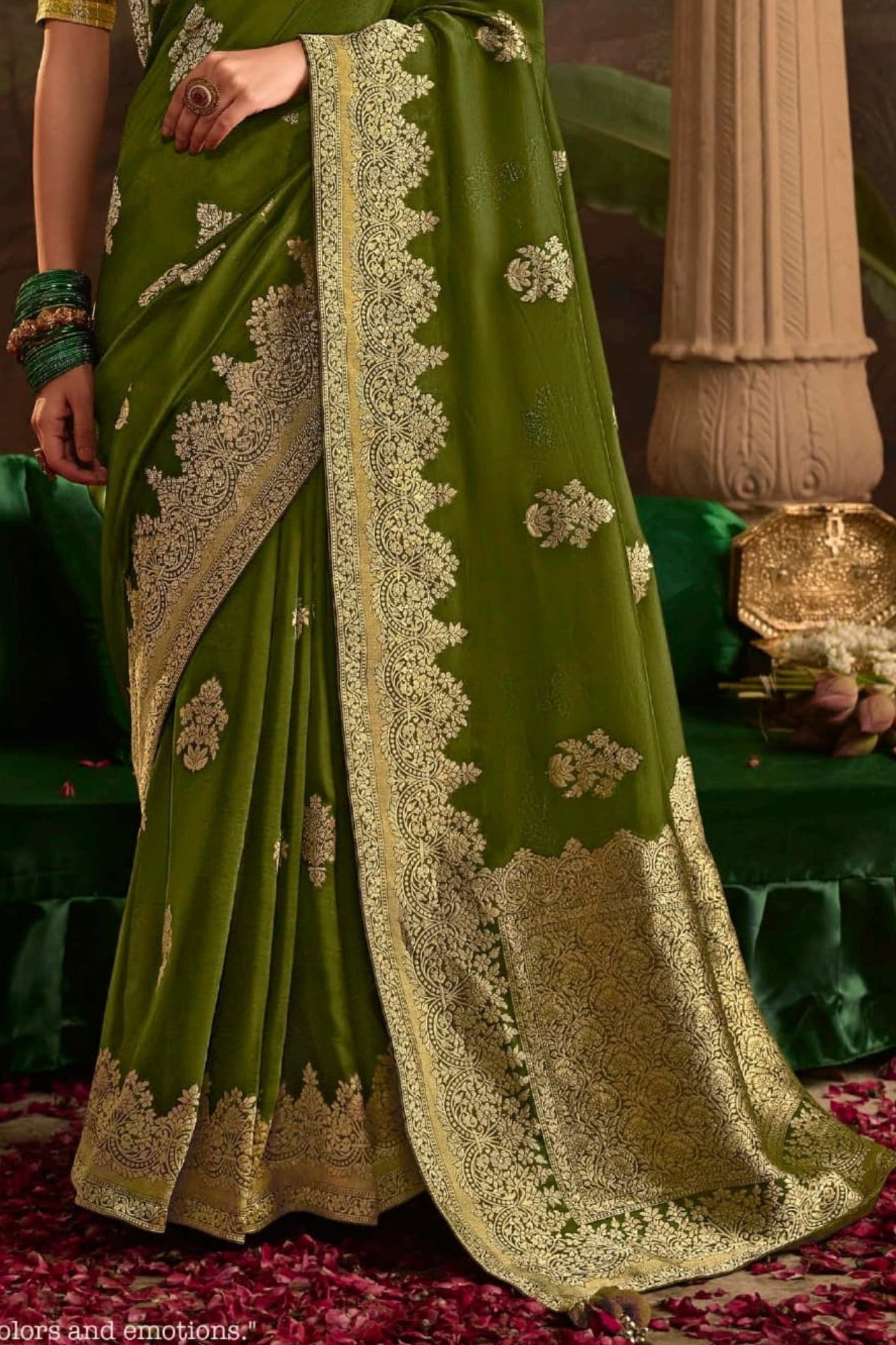 Madras Green Designer Banarasi Dola Silk Saree