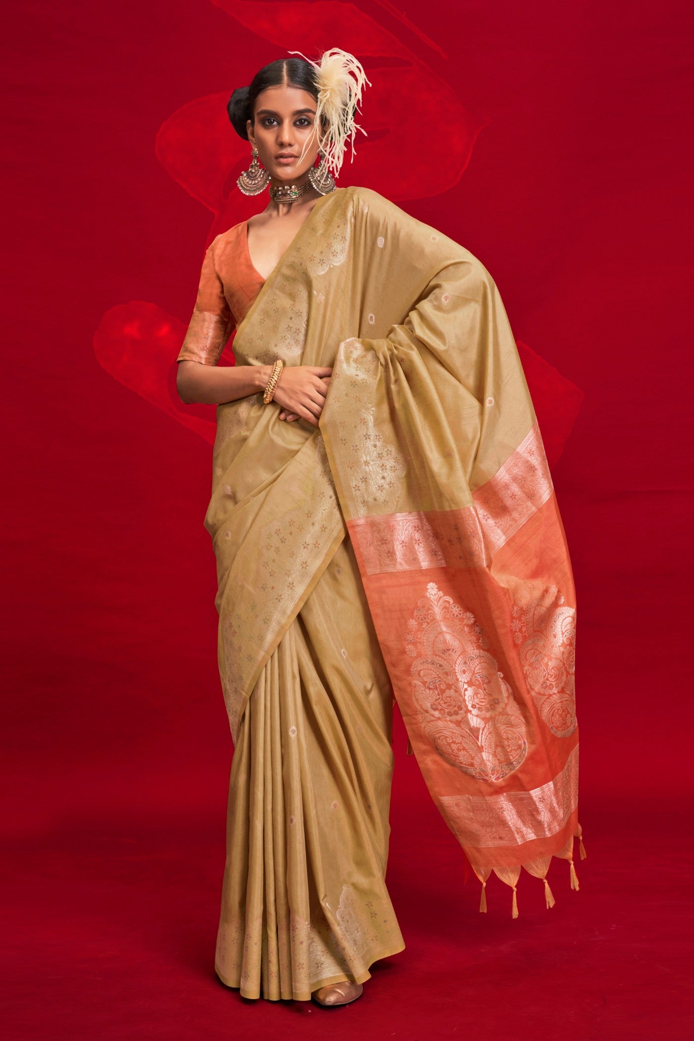 Pastel Green Tussar Handloom Silk Saree