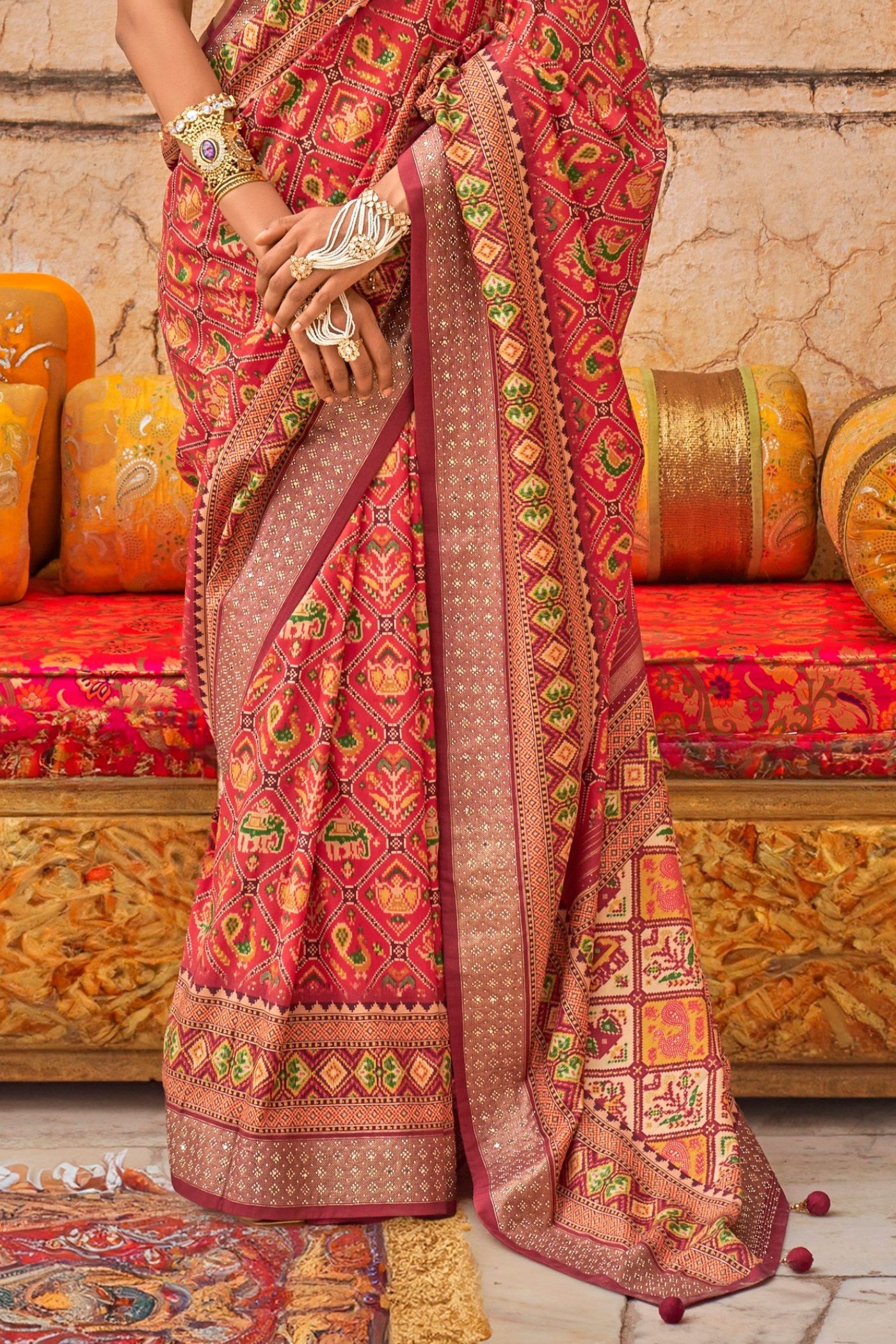 Yam Orange Printed Patola Saree