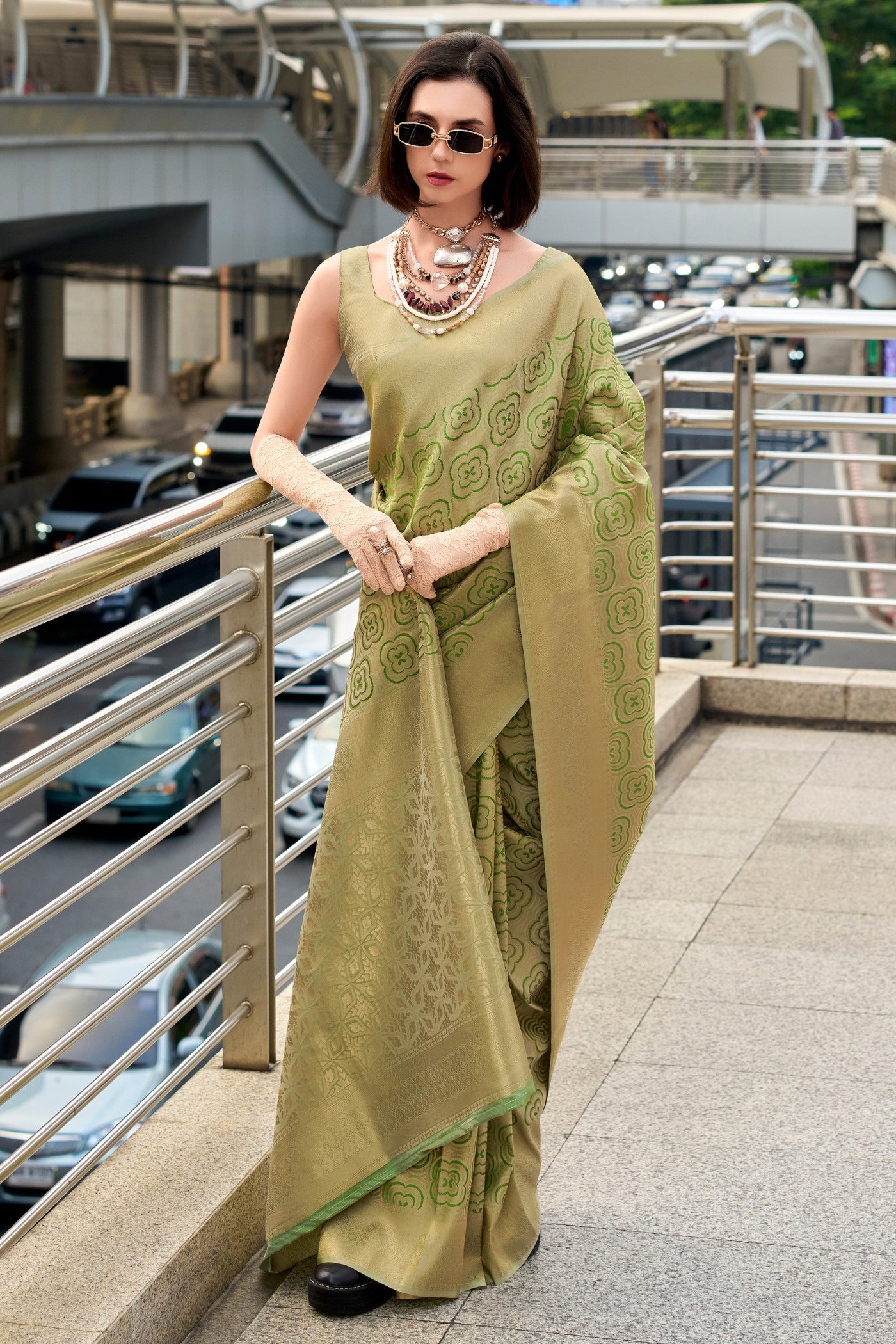 Lime Green Handloom Kanjivaram Saree