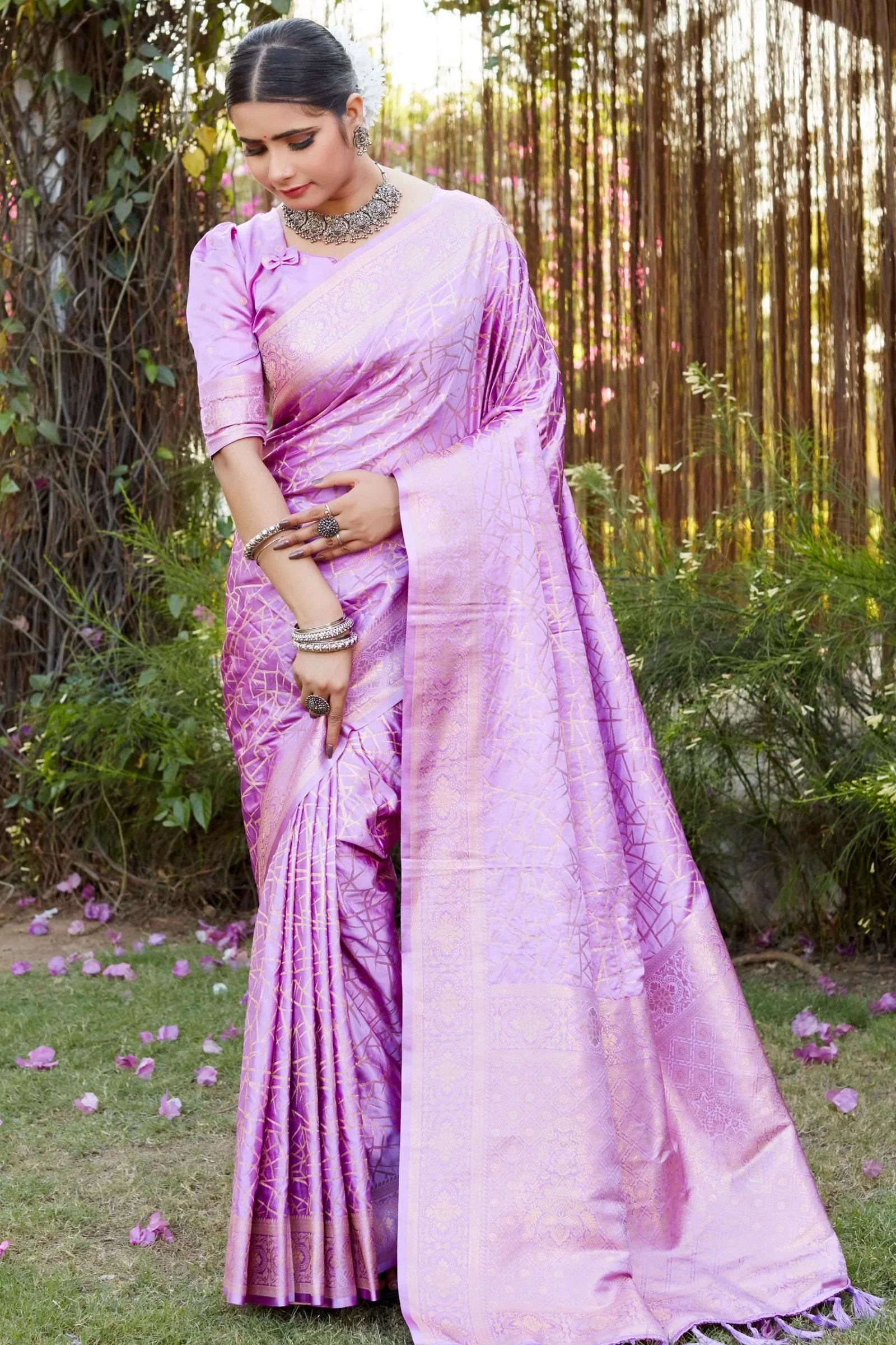 Light Magenta Color Pure Kanjivaram Soft Satin Silk Saree