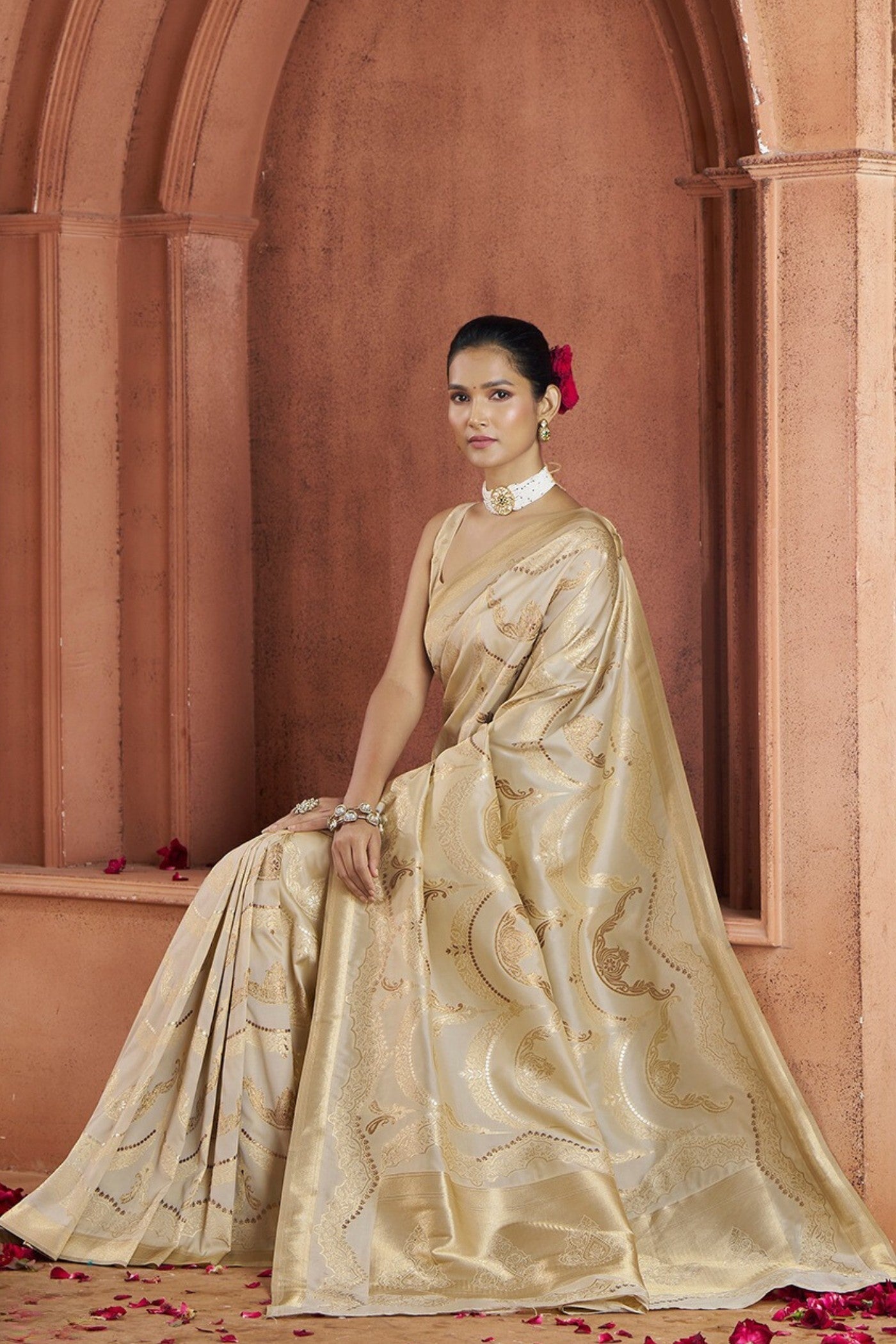 Cashmere Cream Woven Banarasi Saree