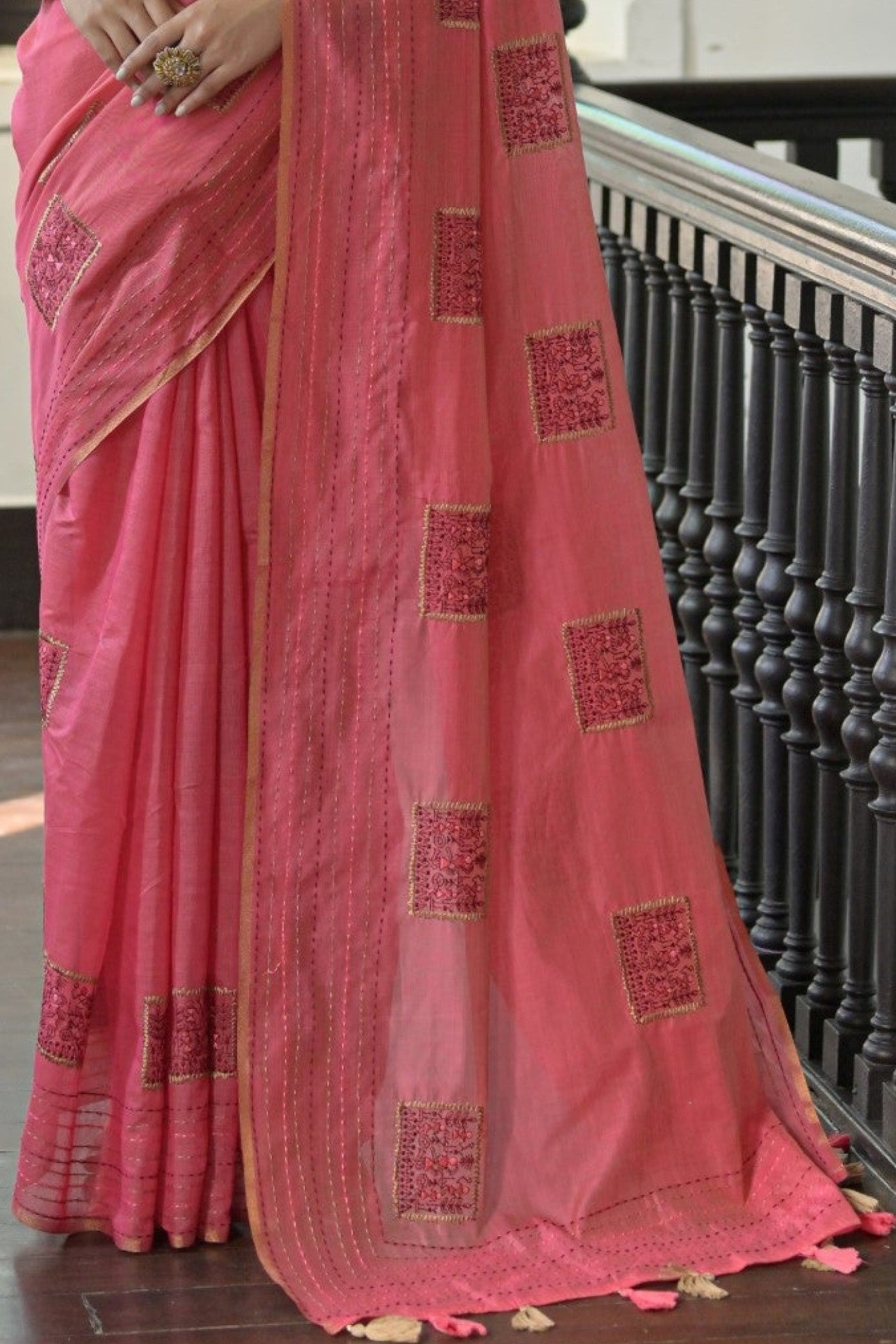 French Rose Pink Linen Soft Silk Saree