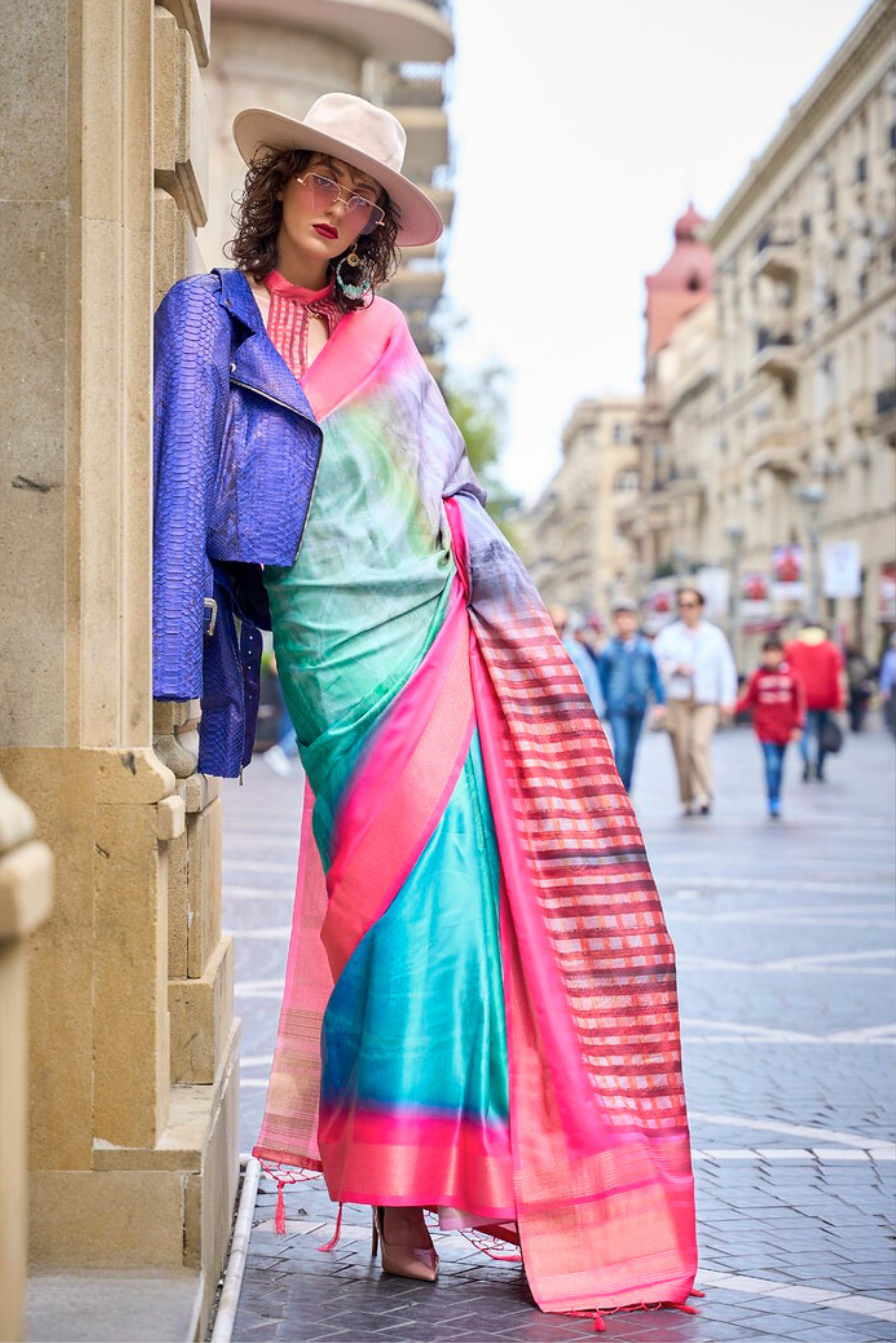 Ming Blue and Pink Handloom Gaji Silk Saree