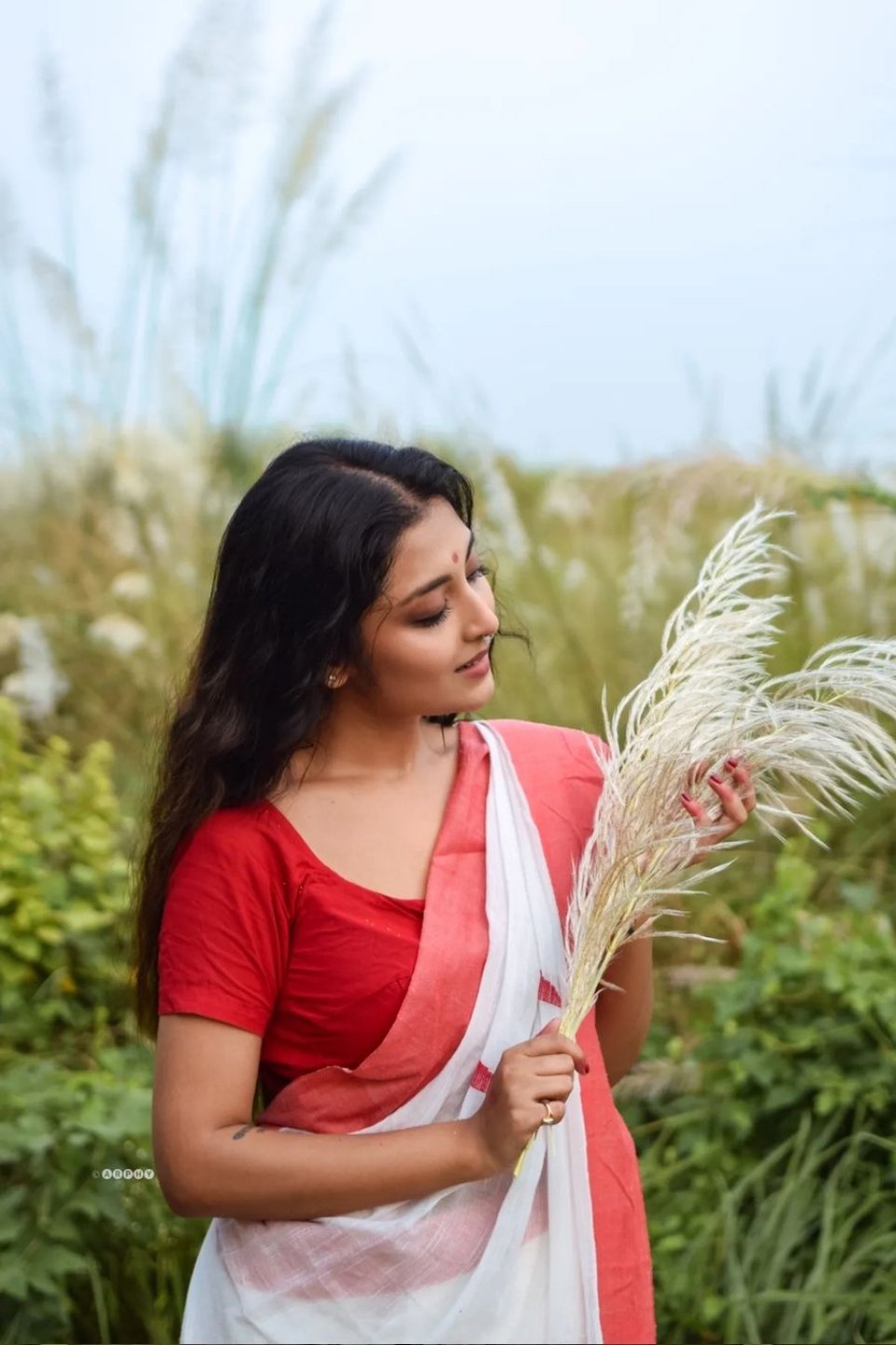 Aster White Cotton Small Buta Tangail Saree