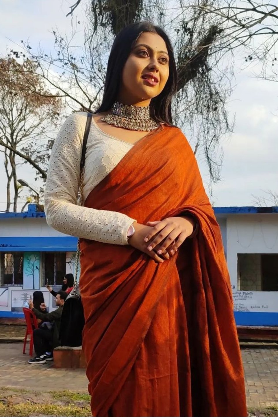 Tang Orange Cotton Plain Handloom Saree