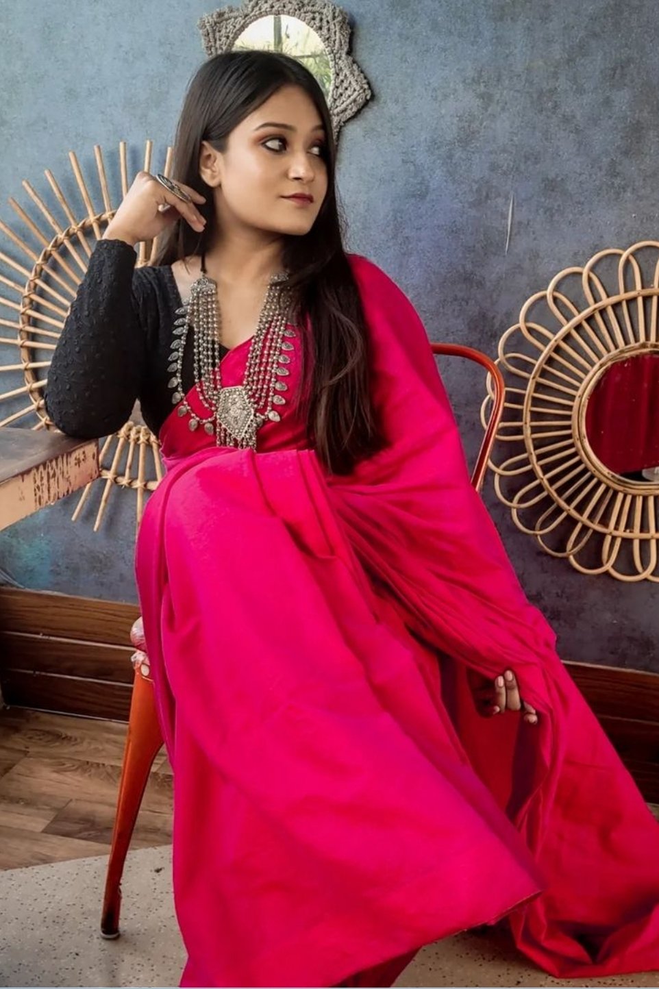 Rani Pink Cotton Plain Saree