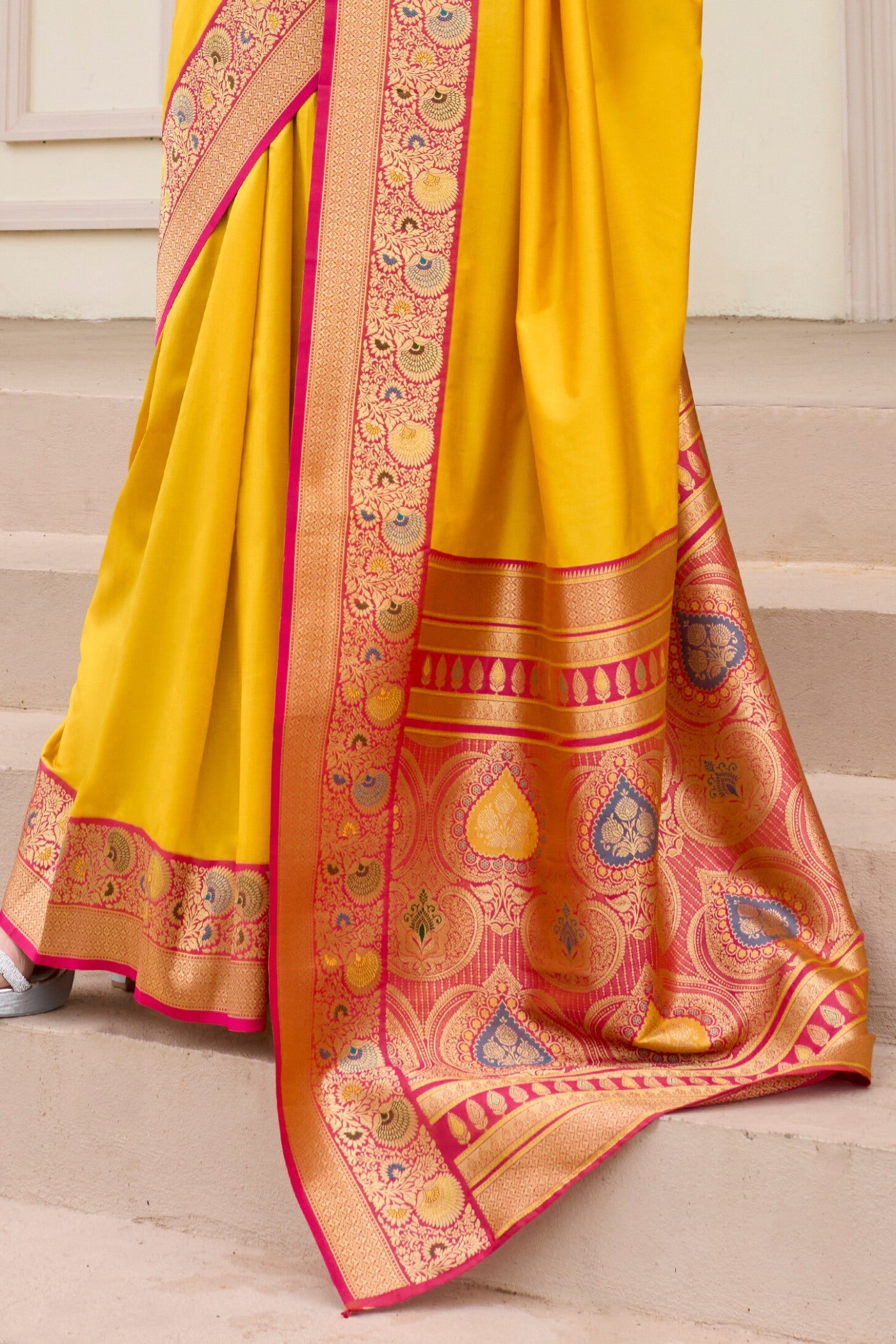 Mango Yellow Woven Banarasi Soft Silk Saree