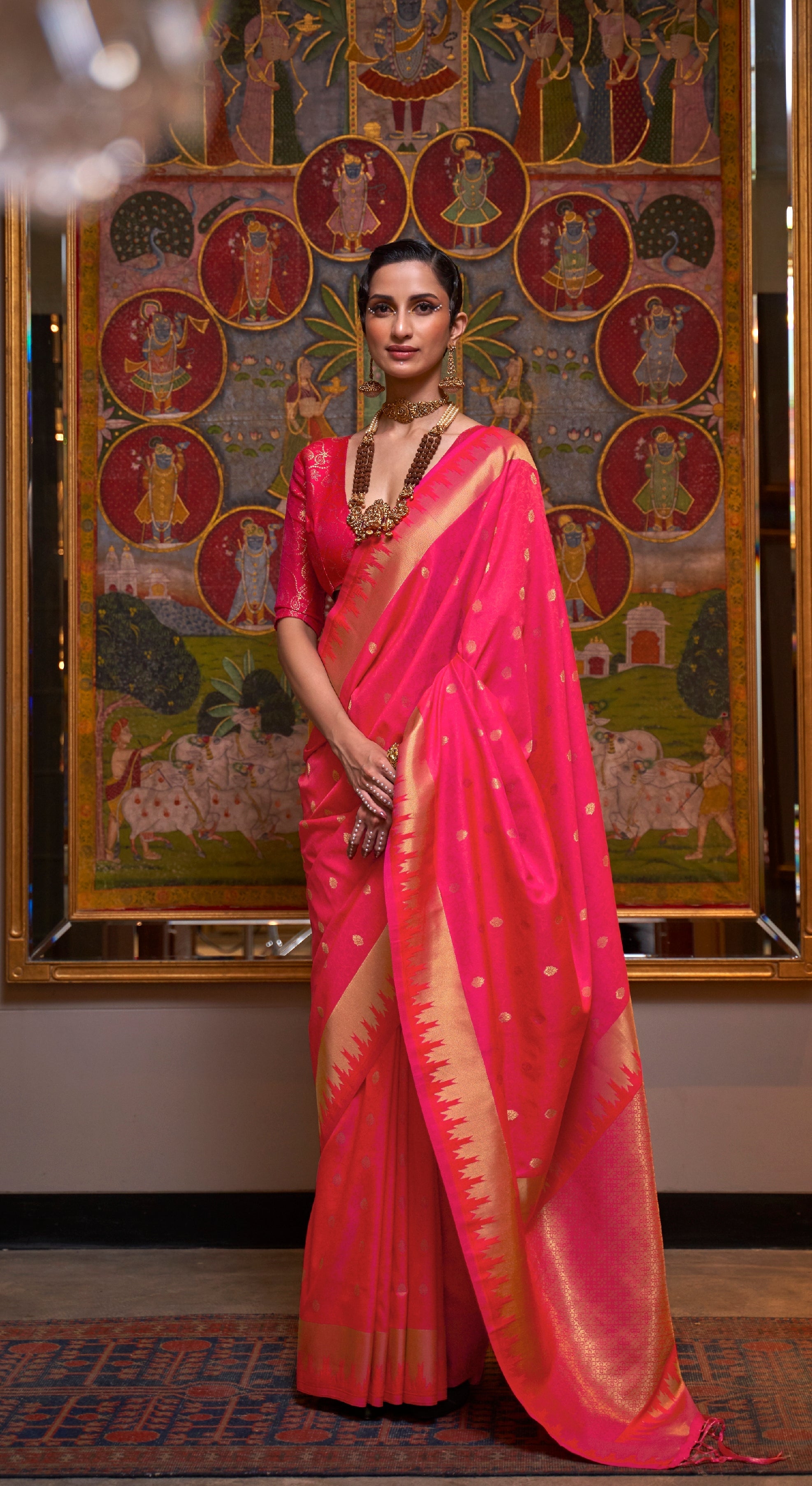 Amaranth Pink Banarasi Handloom Woven Silk Saree