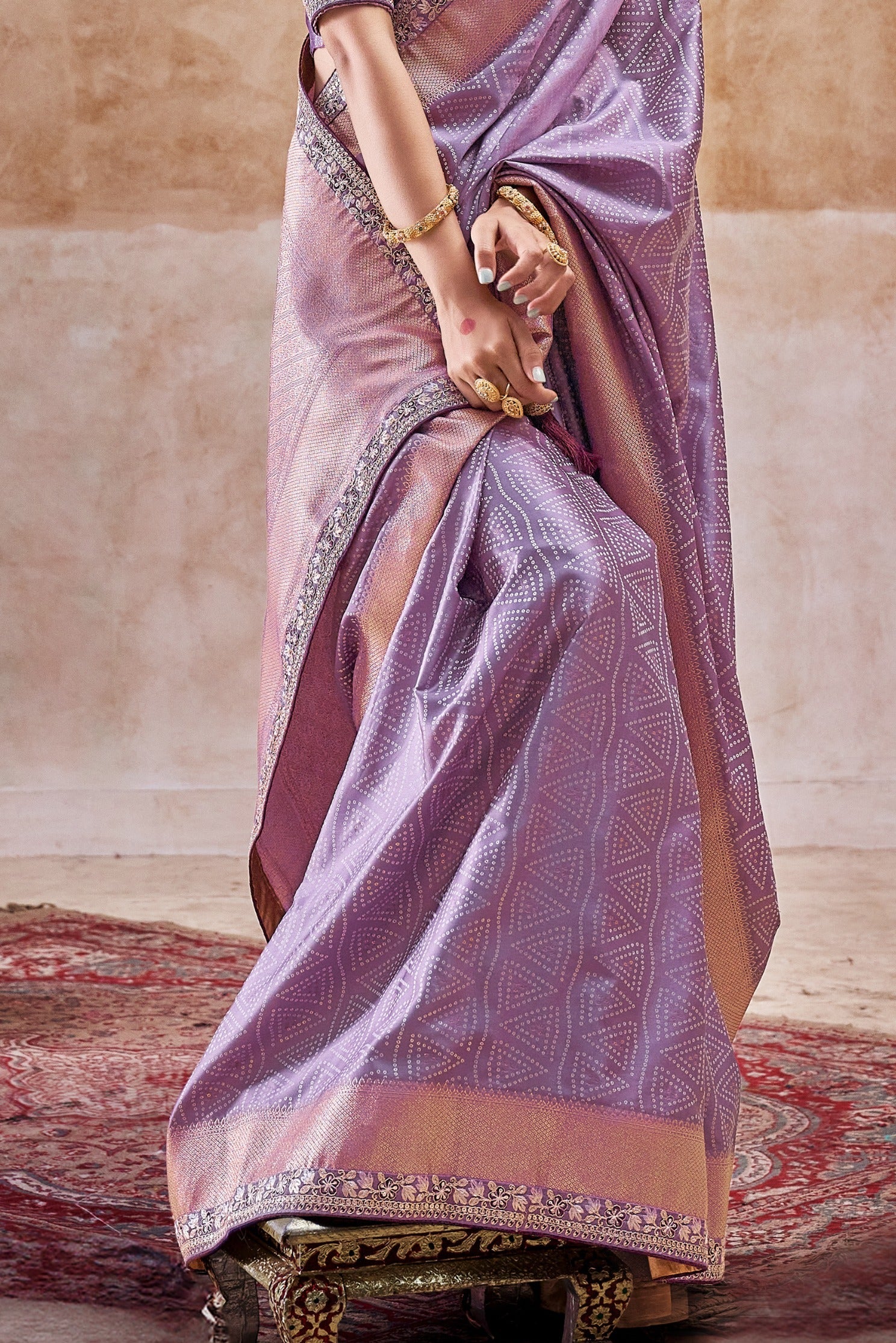 Bush Purple Embroidered Satin Silk Saree