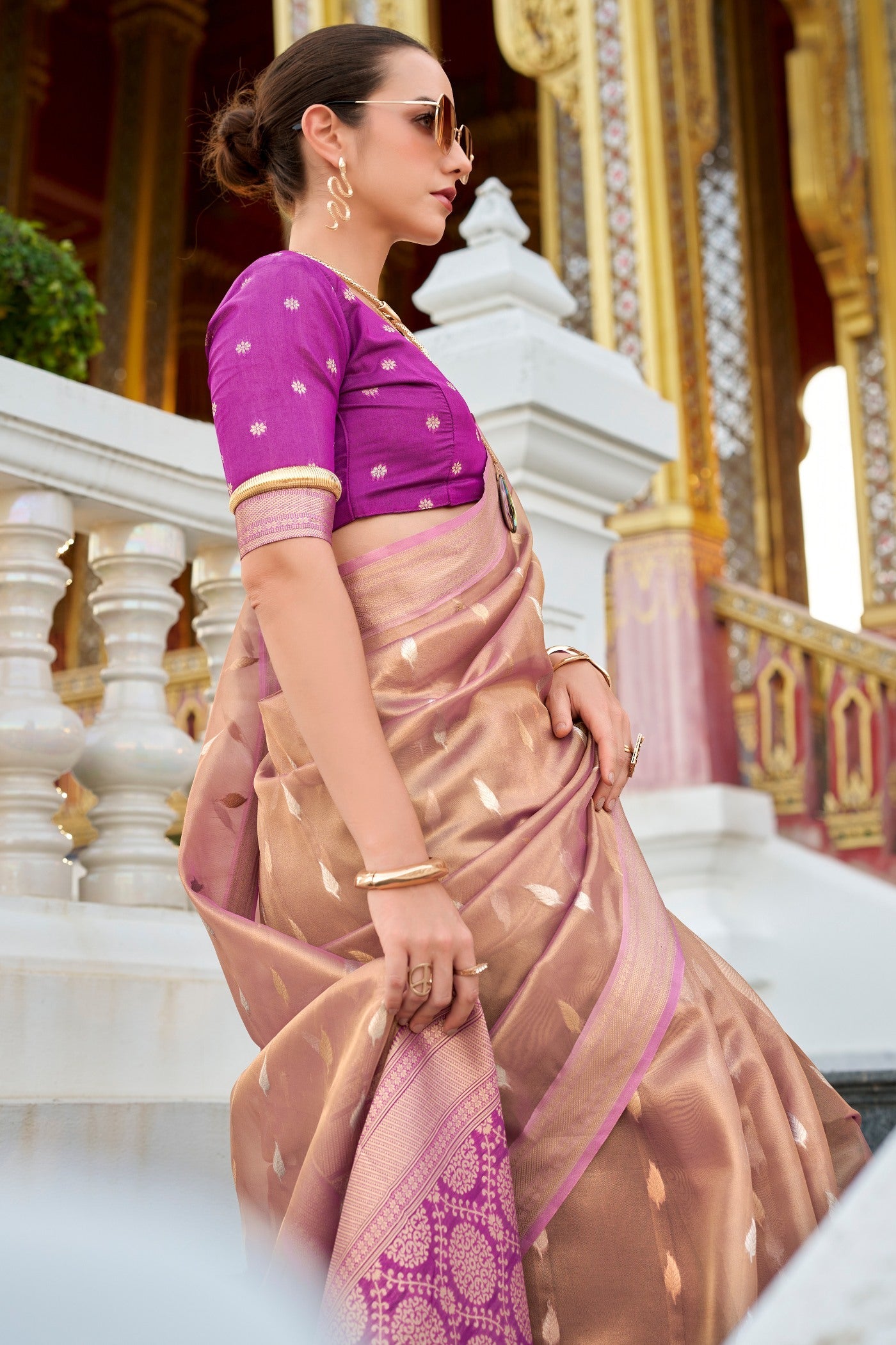 Petite Orchid Peach Tissue Silk Saree