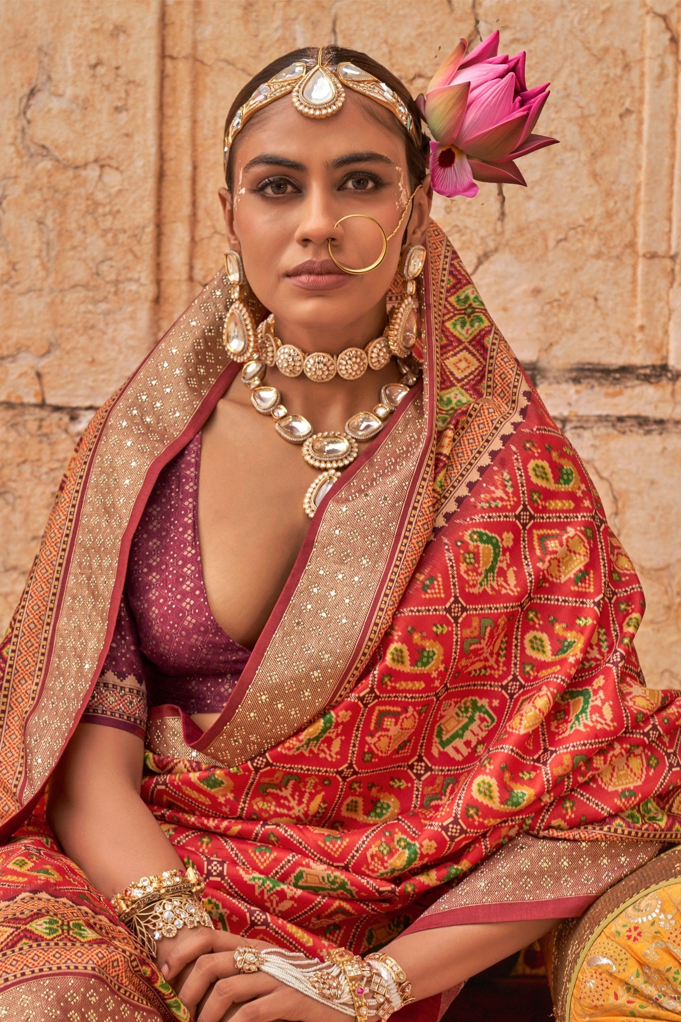 Yam Orange Printed Patola Saree