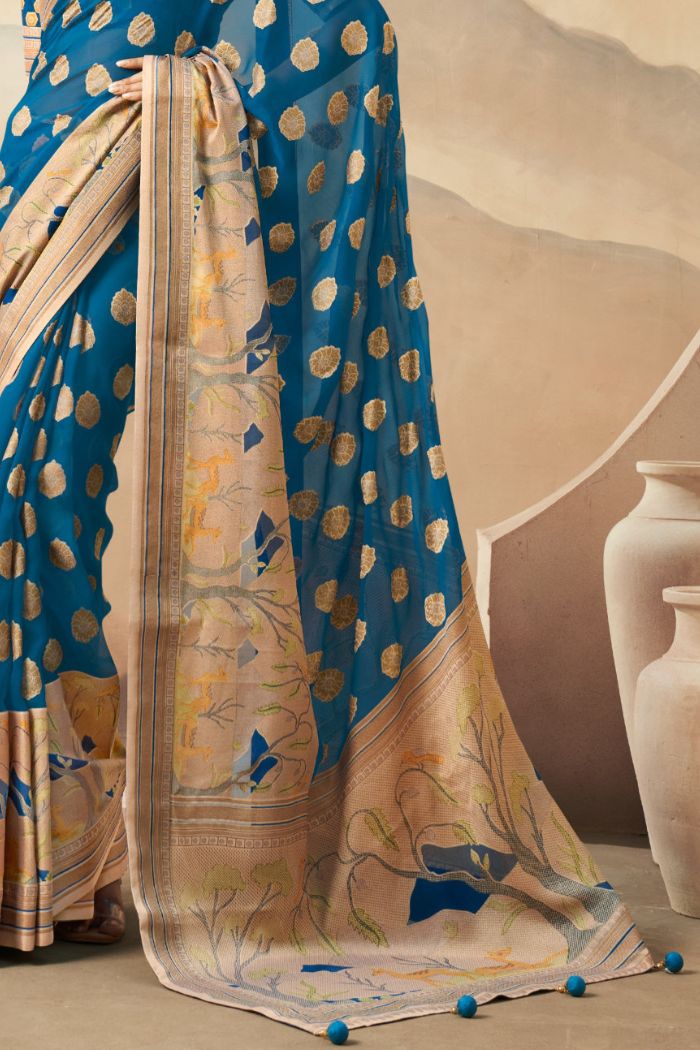 Winston Blue Woven Georgette saree