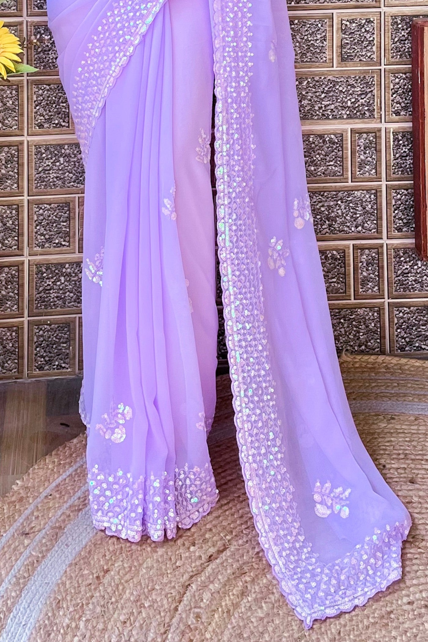 Crocus Lavender Embroidery Georgette saree