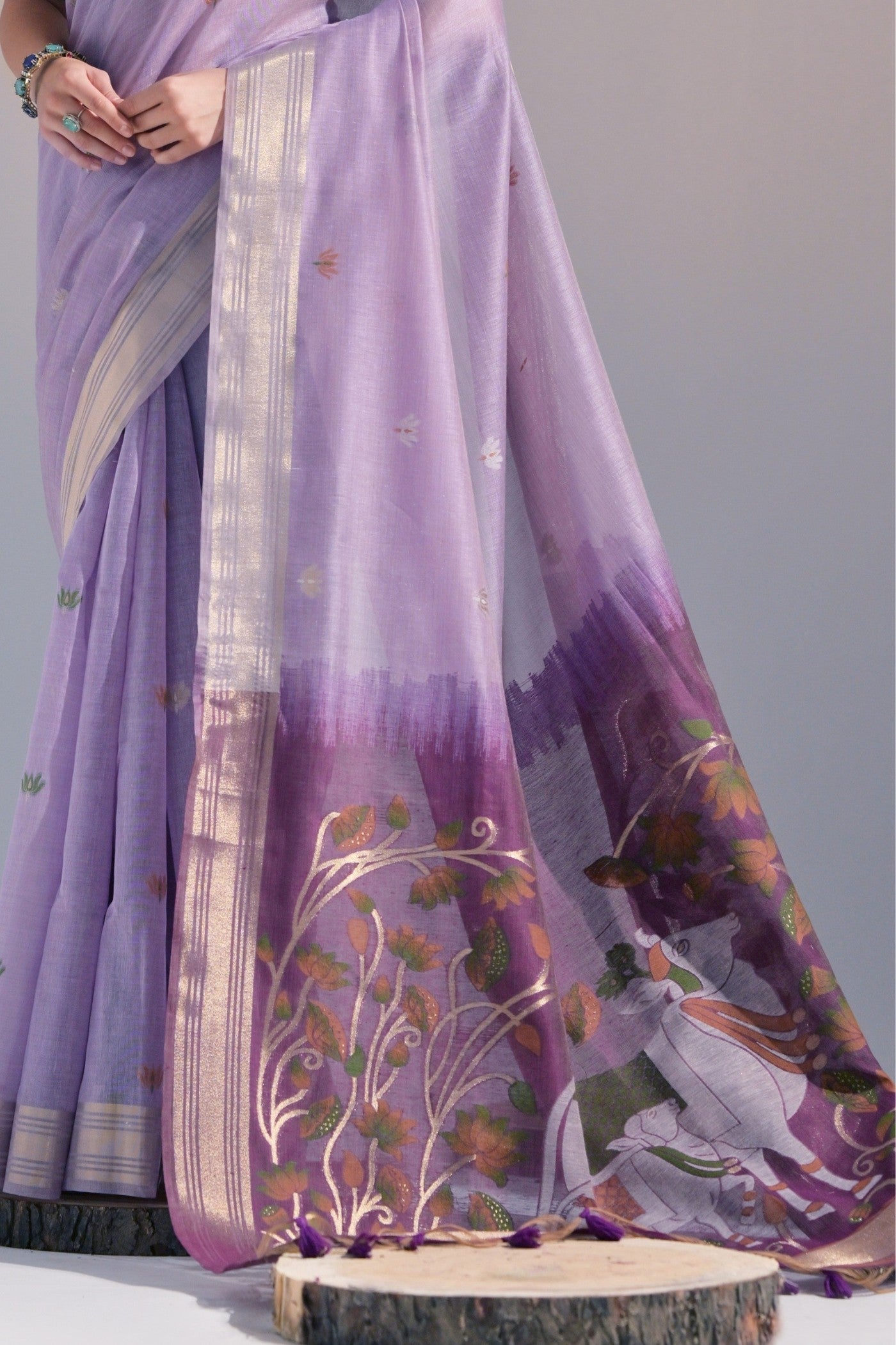 Blossom Purple Woven Muga Cotton Saree