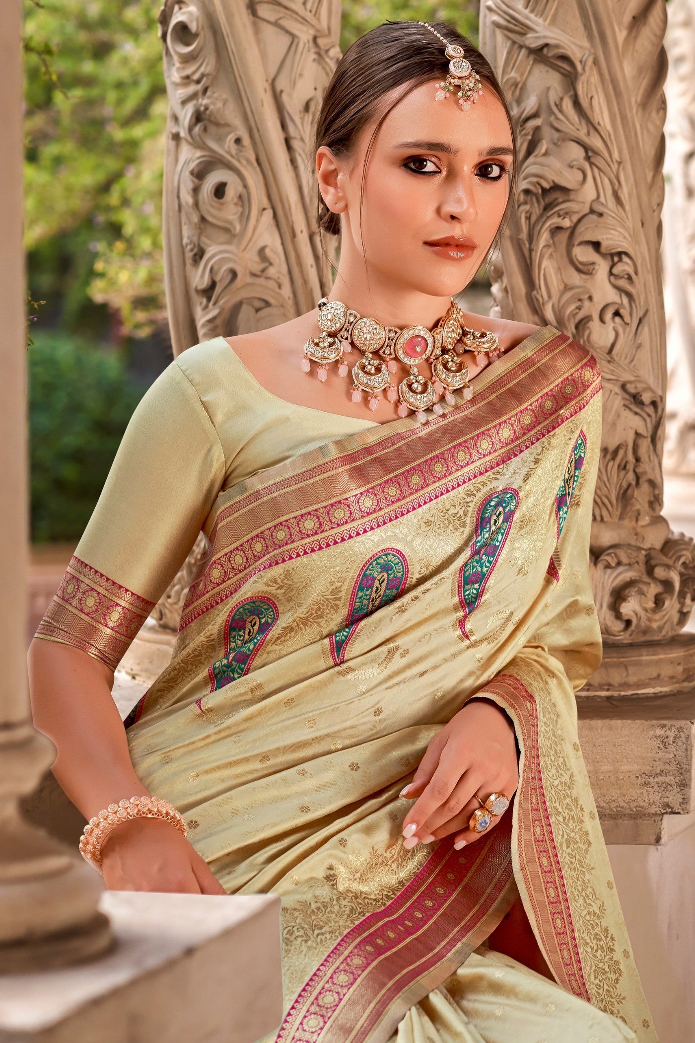 Twine Gold Banarasi Soft Silk Saree