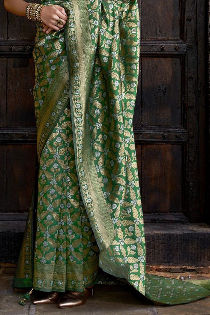 Mint Green Woven Banarasi Saree