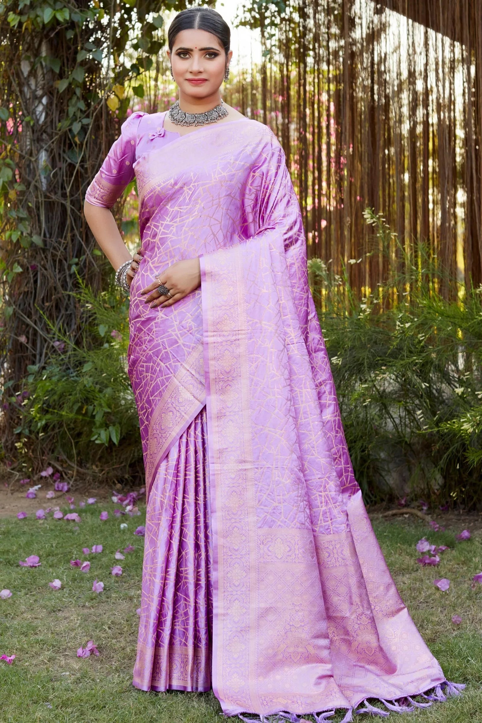 Light Magenta Color Pure Kanjivaram Soft Satin Silk Saree