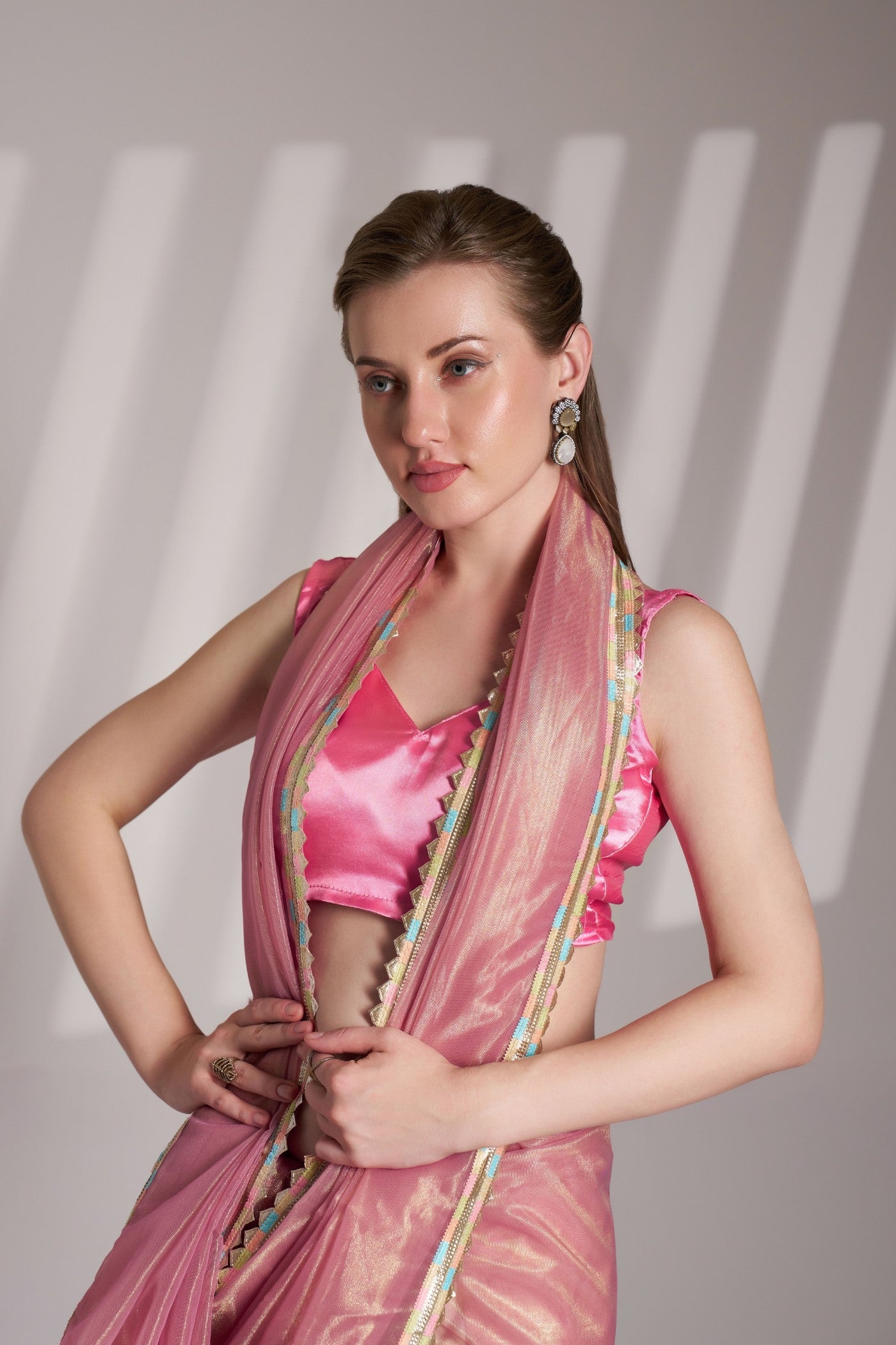 Tulip Pink Partywear Net saree