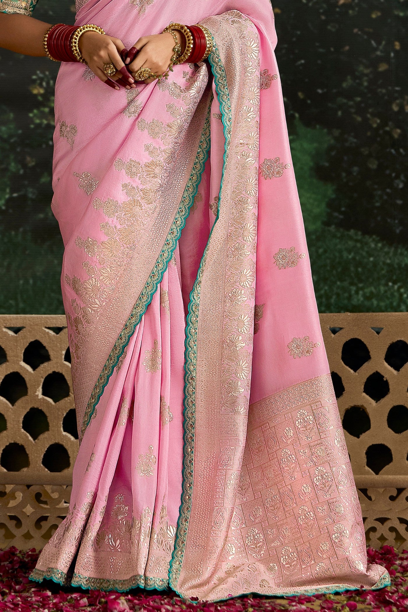 Lace Pink Designer Banarasi Saree