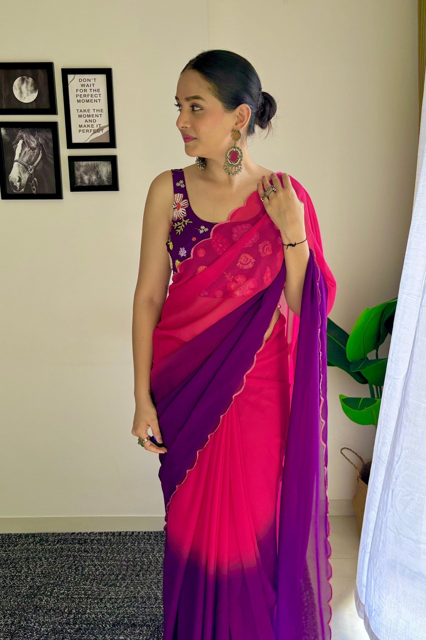 Magenta Pink Georgette Saree