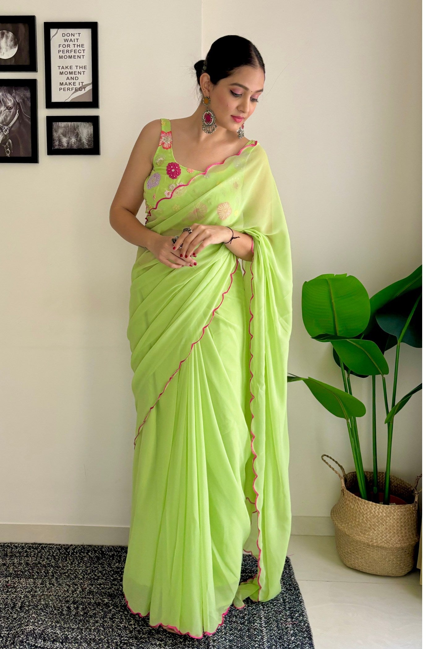 Pear Green Gerogette Saree