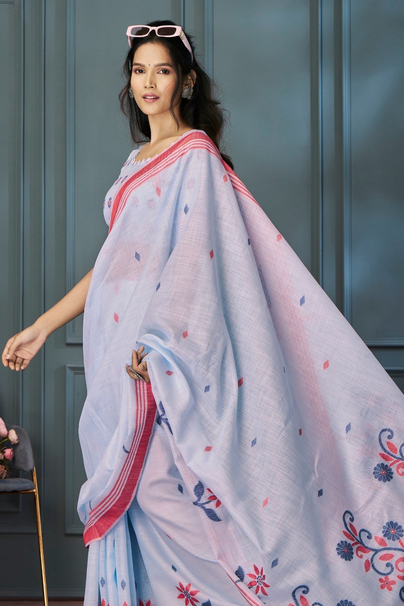 Magnolia Purple Handloom Linen Saree