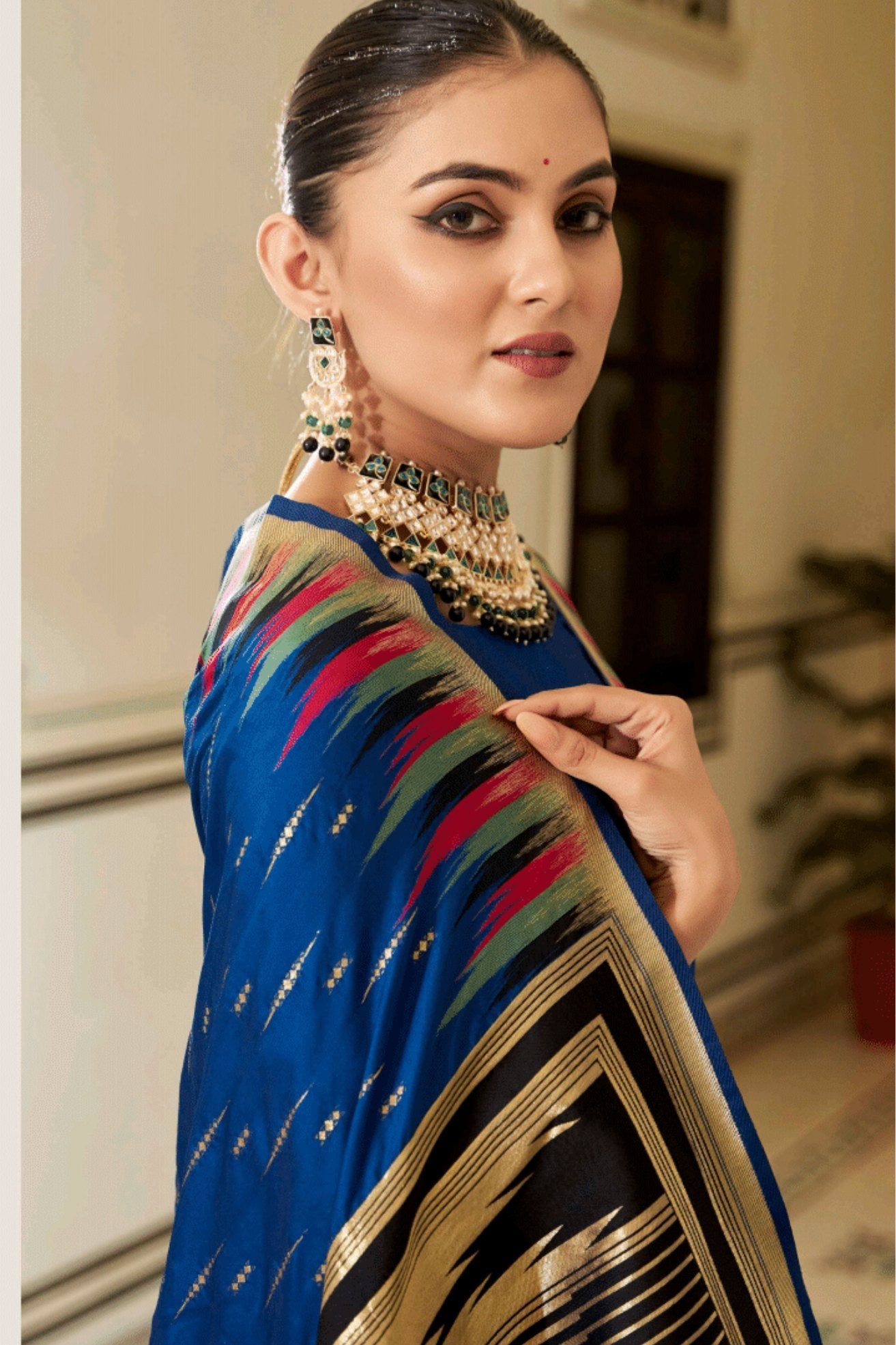 Royal Blue Woven Tussar Silk Saree