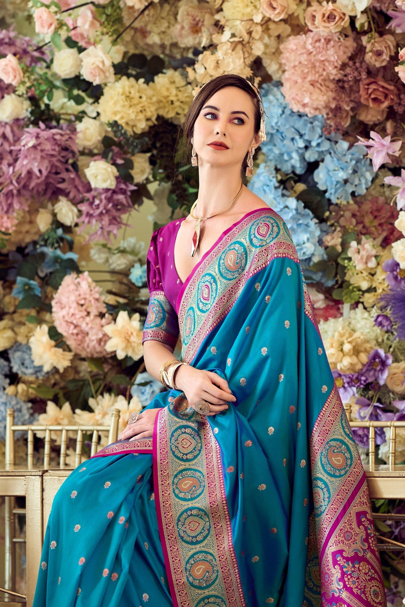 Surfie Blue Woven Banarasi Soft Silk Saree