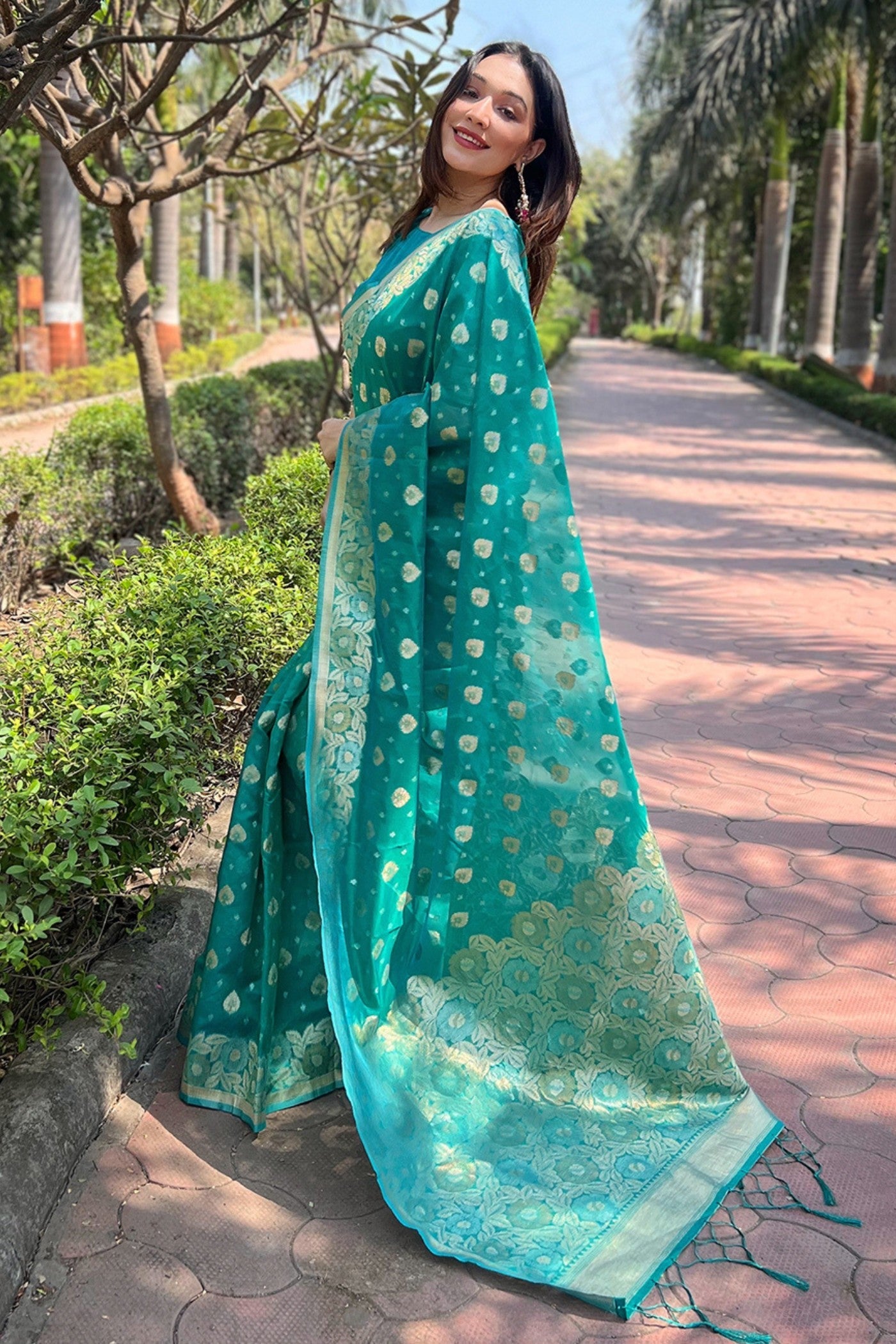 Summer Green Zari Woven Organza Saree