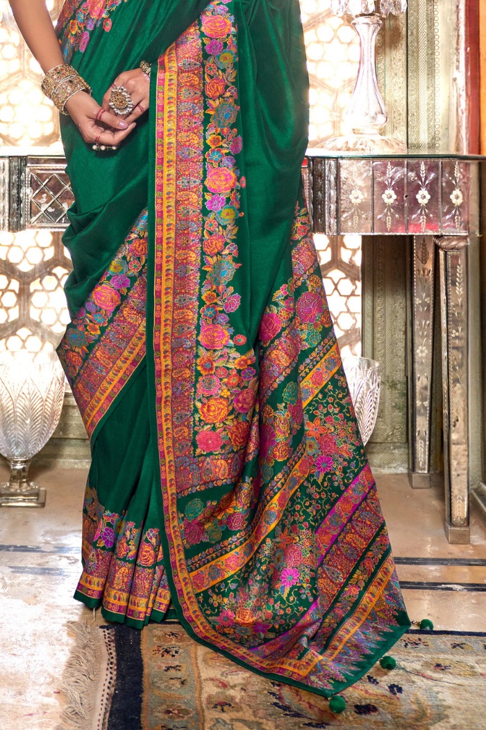 Watercourse Green Printed Banarasi Saree