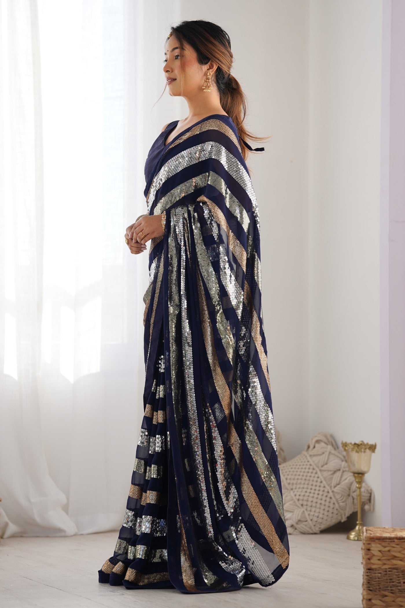 Navy Blue Georgette Partywear Saree