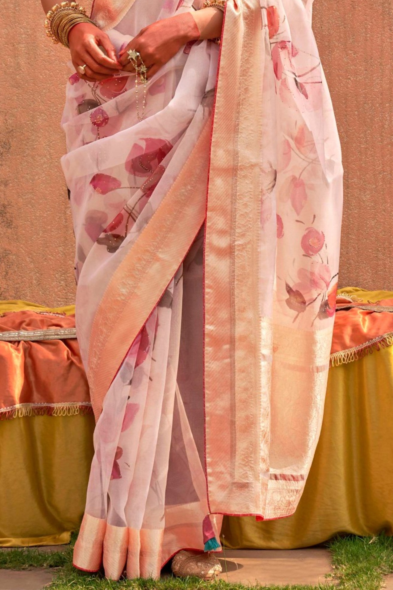 Beauty Pink Zari Woven Organza Saree