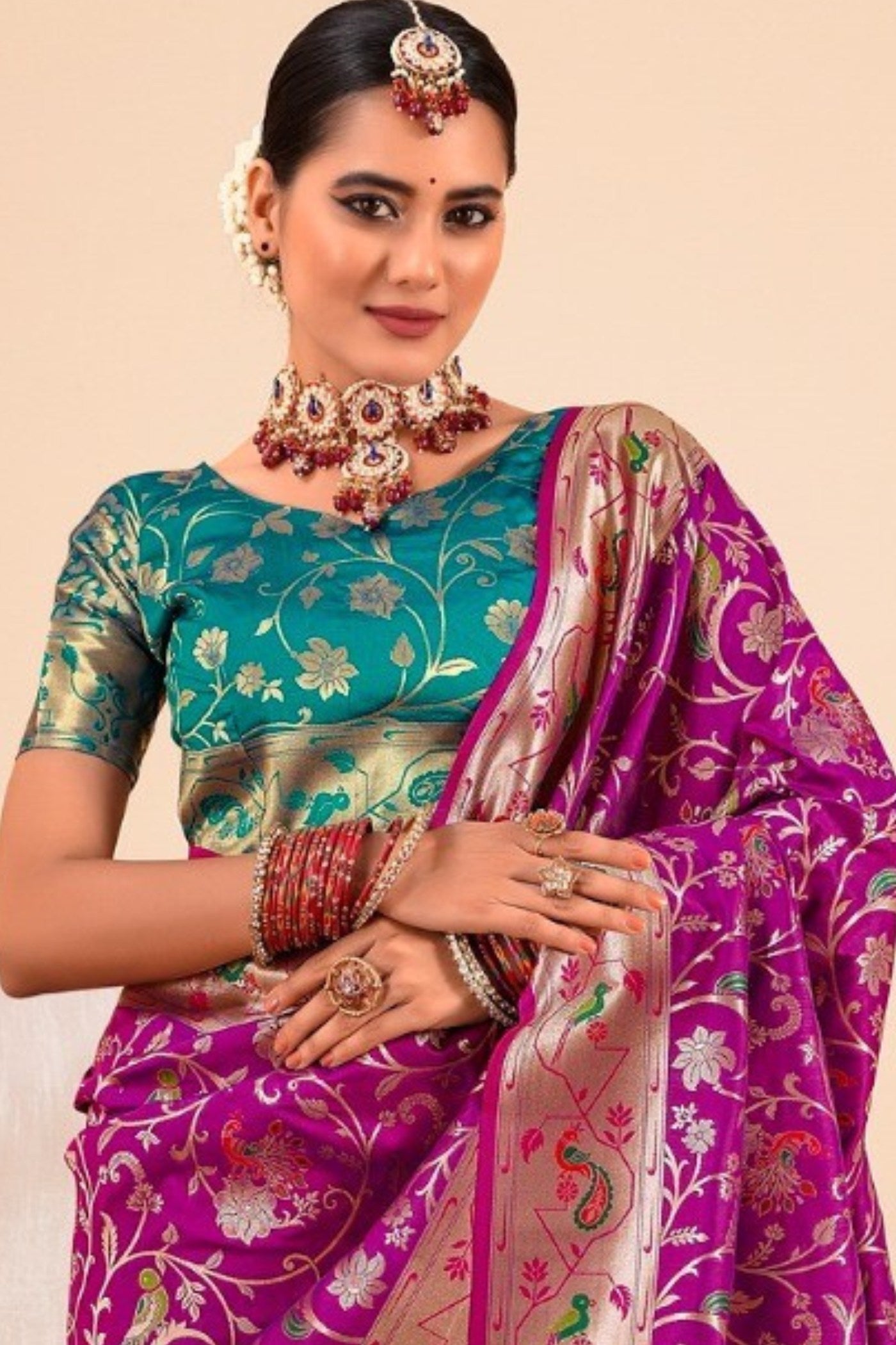 Grape Purple Woven Paithani Saree