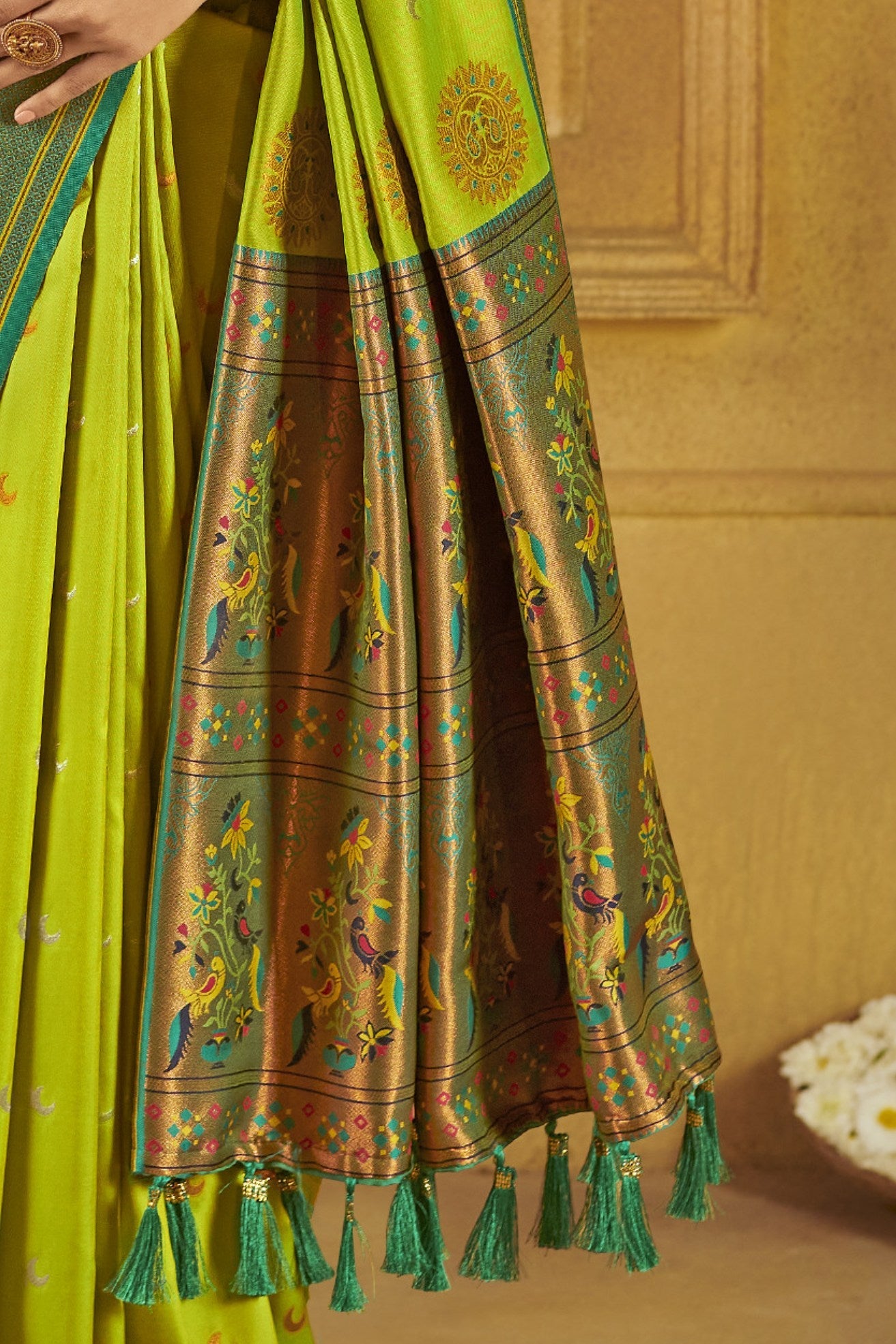 Parrot Green Woven Paithani Saree