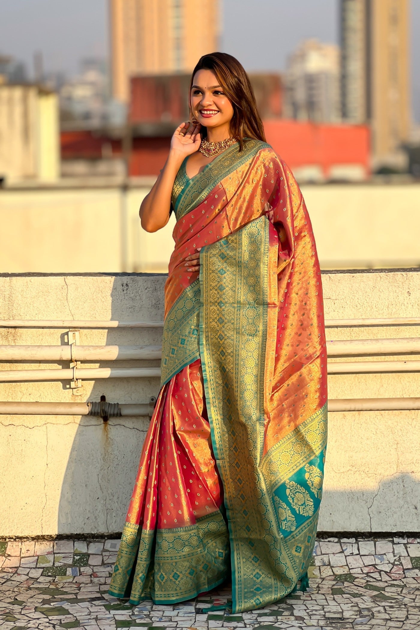 Tuscany Peach Woven Banarasi Saree