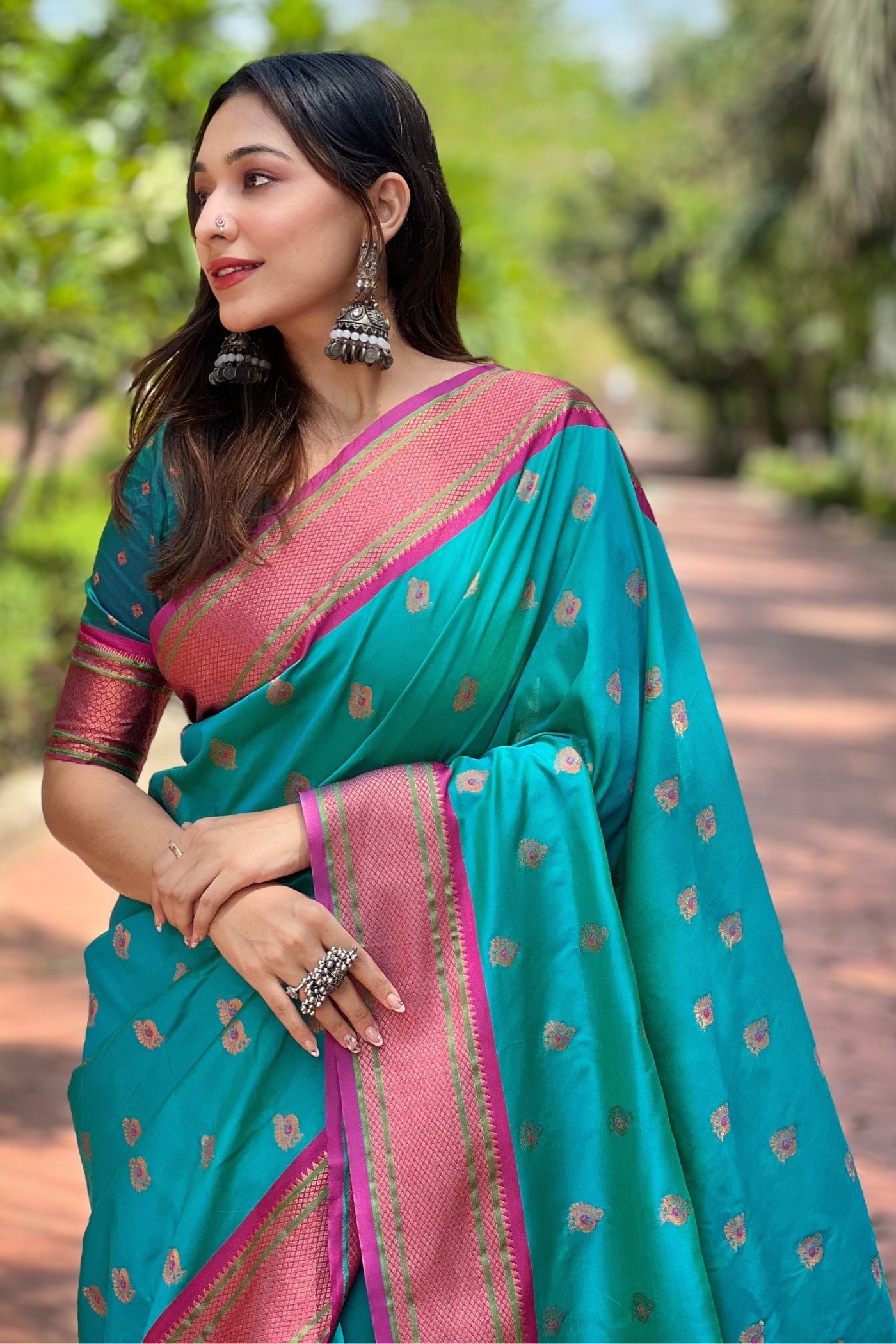 Teal Blue Woven Paithani Saree