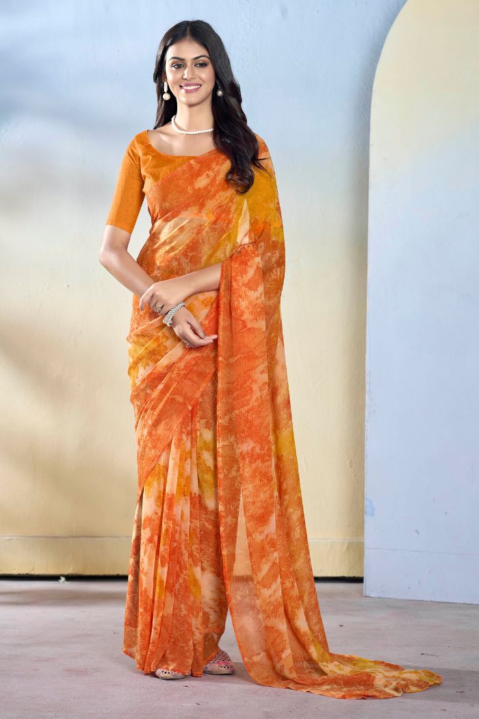 Neon Orange Ready To Wear Georgette Saree